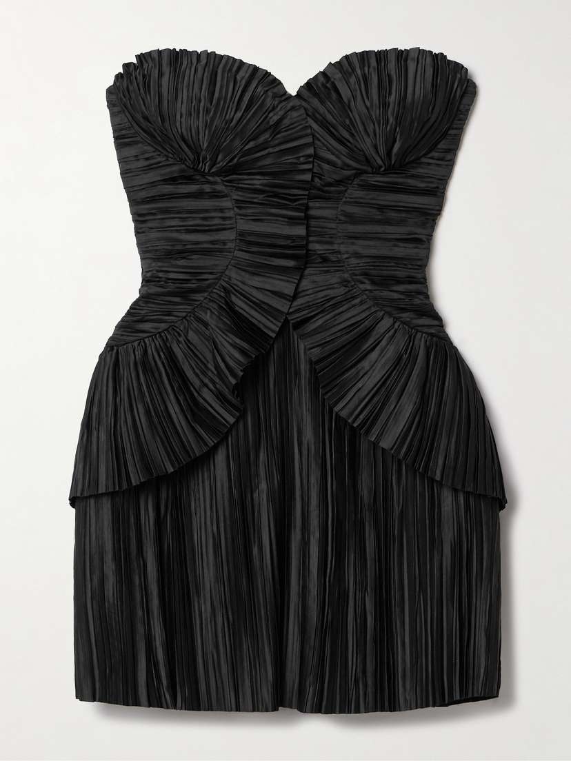 Cult Gaia Charlique Strapless Plissé-satin Mini Dress
