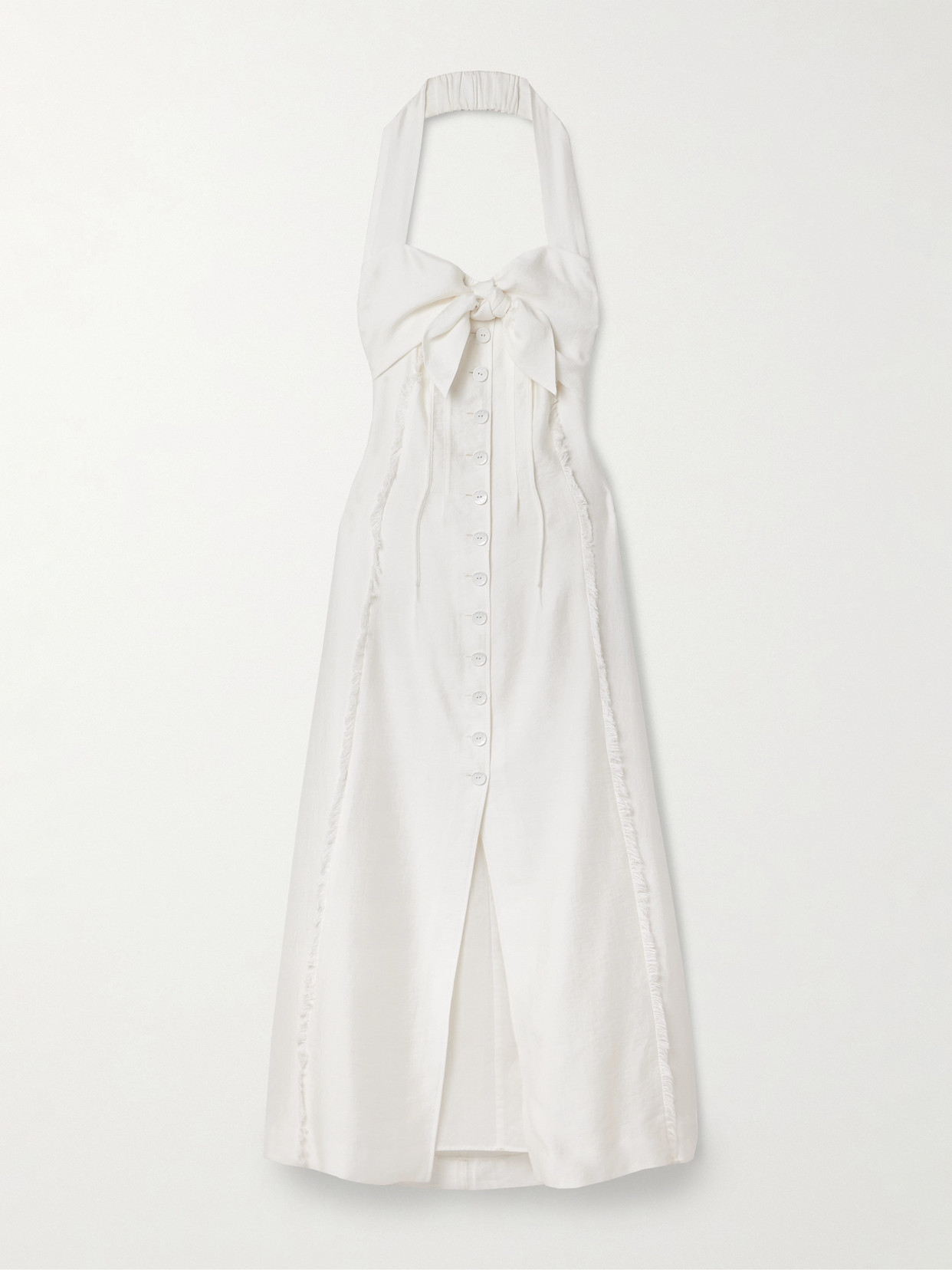 Cult Gaia Brylie Frayed Tencel™ Lyocell-blend Halterneck Midi Dress In Off-white