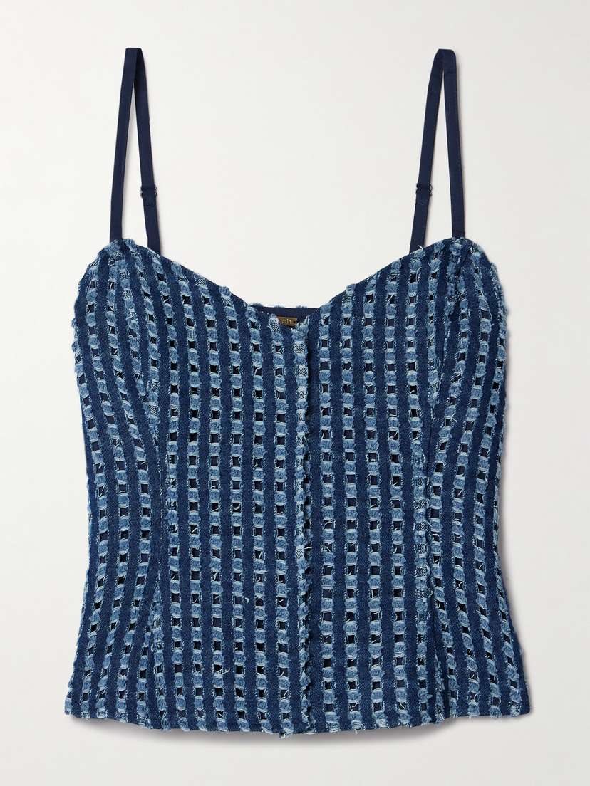 Cult Gaia Aurelia Cutout Distressed Denim Camisole