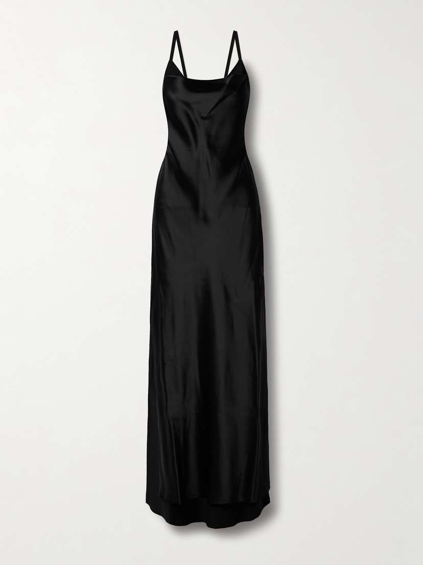 Ann Demeulemeester Nura Layered Draped Crepe-trimmed Satin Maxi Dress