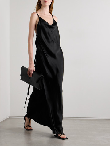 ANN DEMEULEMEESTER Nura layered draped crepe-trimmed satin maxi dress