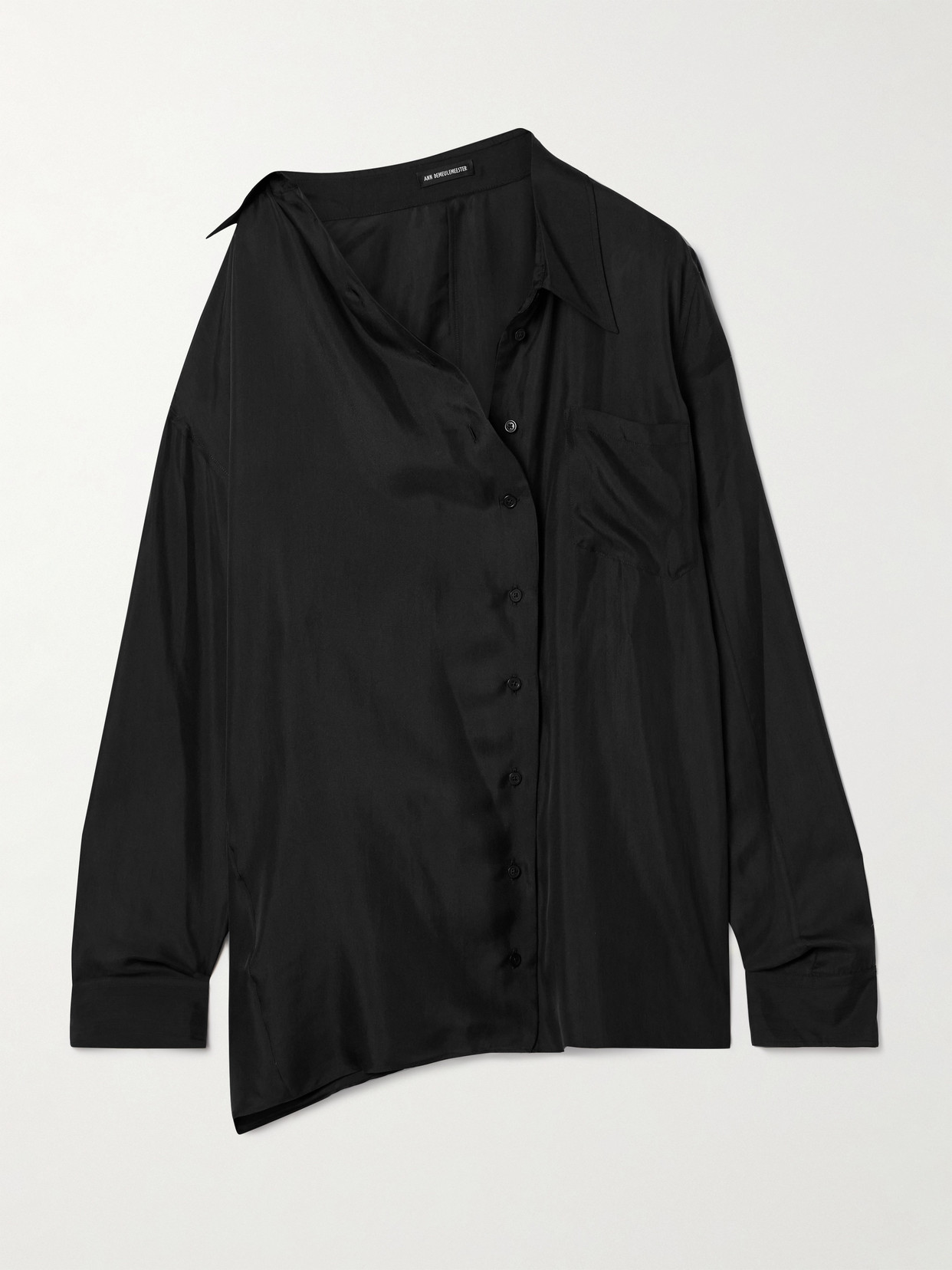 Ann Demeulemeester Julia Oversized Asymmetric Washed Silk-twill Shirt In Black