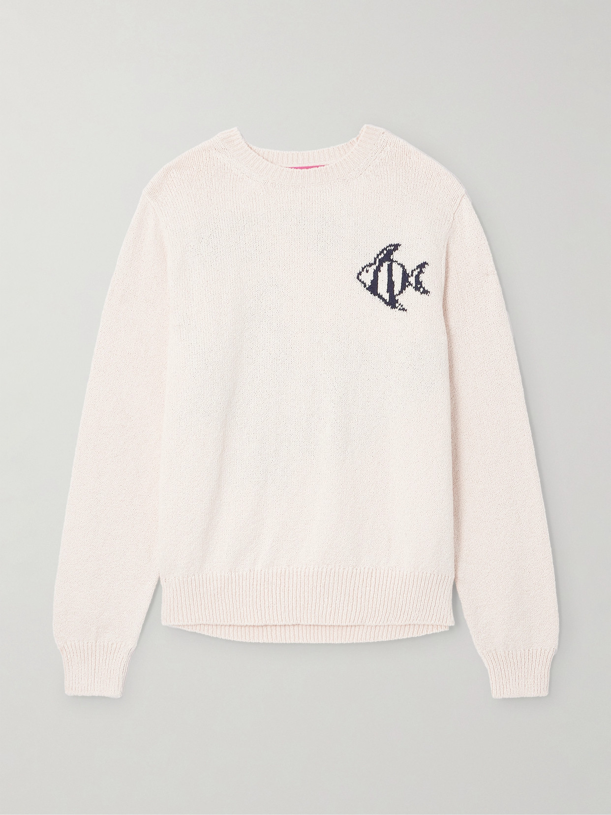 The Elder Statesman Intarsia Cotton Jumper In White