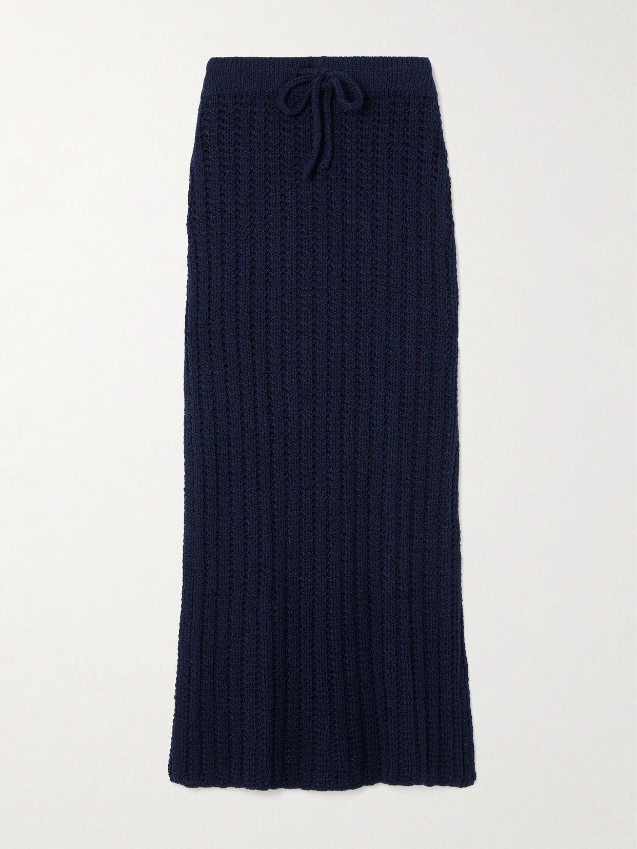 The Elder Statesman Reef Open-knit Cotton Maxi Skirt In Blue