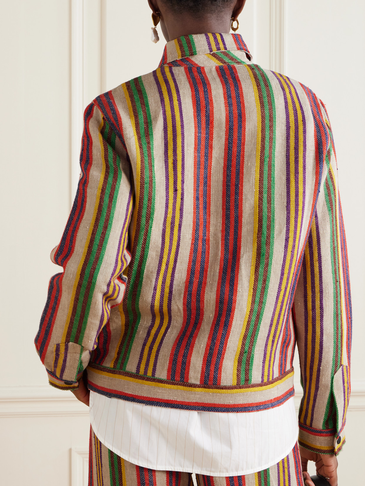 Coastal Decon Striped Linen-Jacquard Jacket