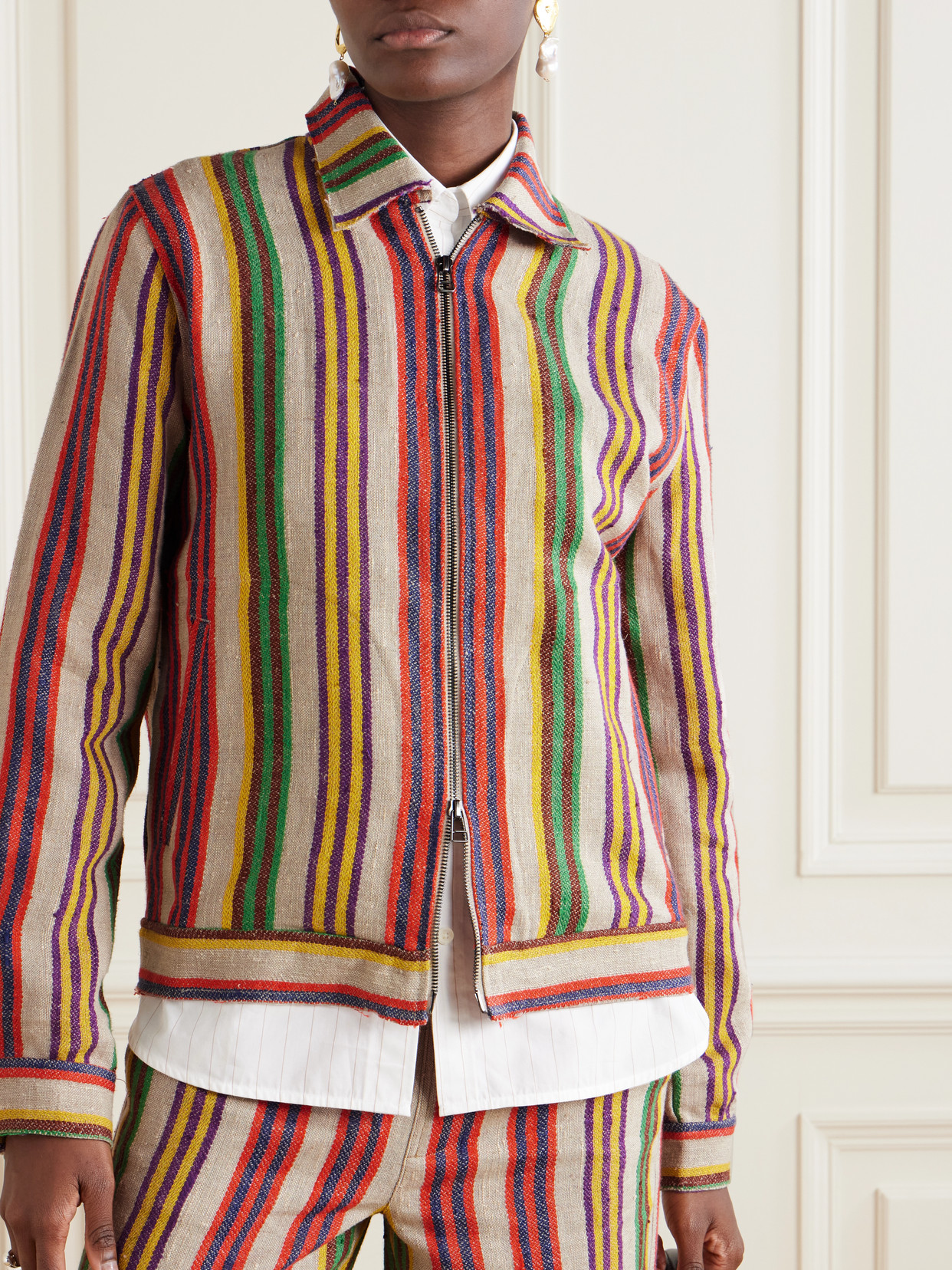 Coastal Decon Striped Linen-Jacquard Jacket