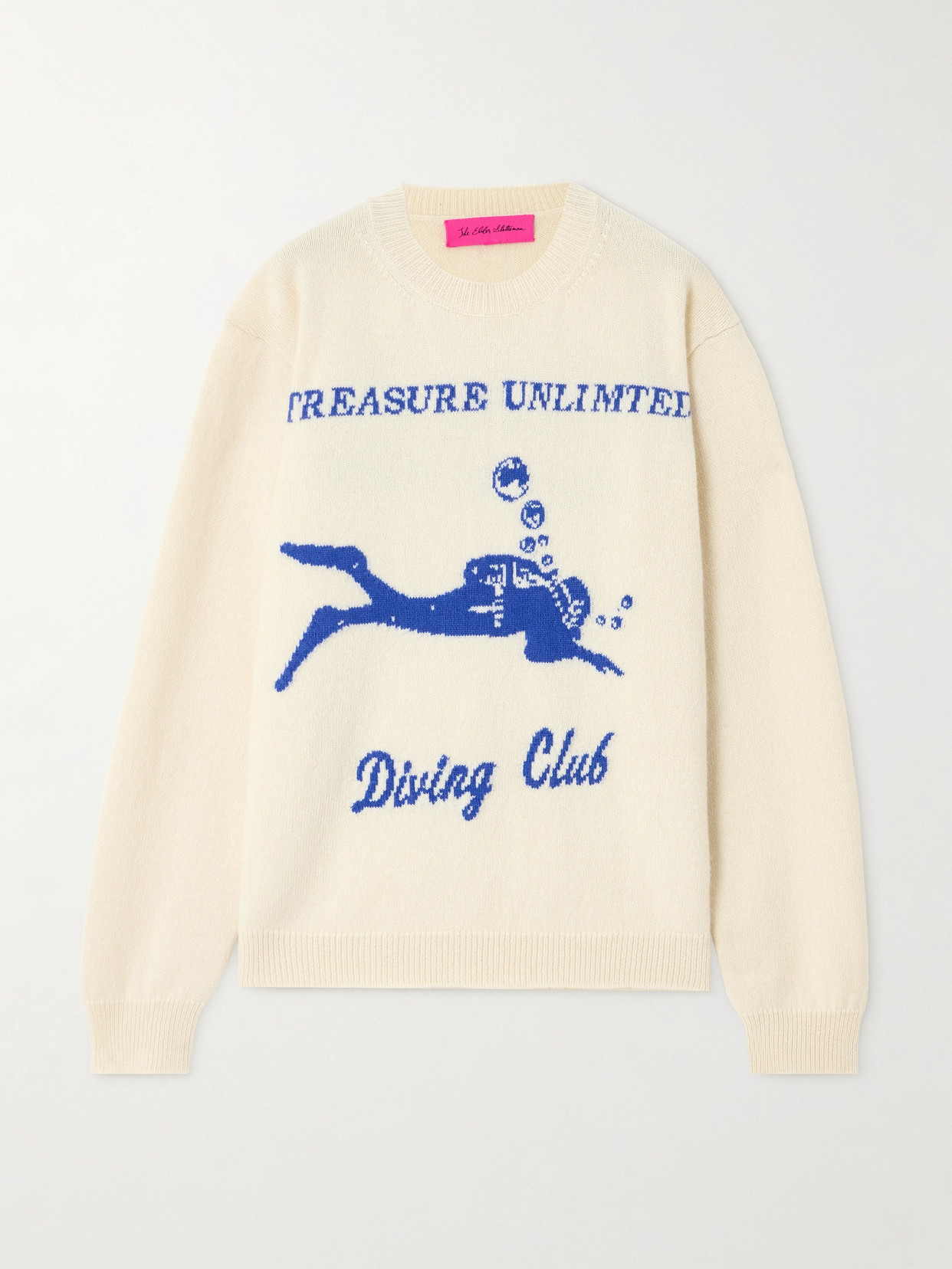 The Elder Statesman Diving Club Intarsia Cashmere Sweater In Ivory