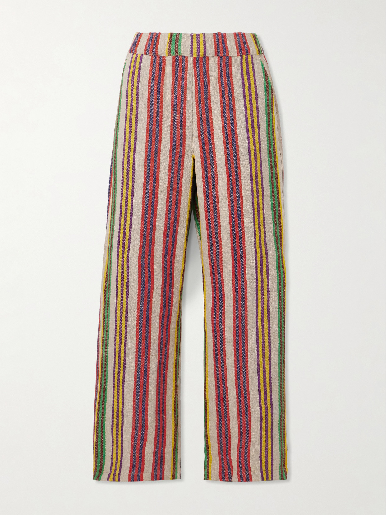 The Elder Statesman Coastal Striped Linen-jacquard Straight-leg Pants In Multi