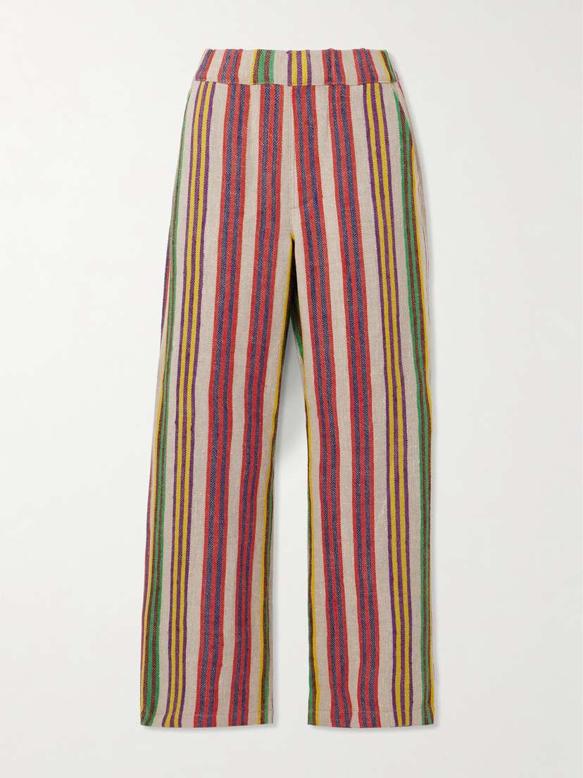 The Elder Statesman Coastal Striped Linen-jacquard Straight-leg Pants