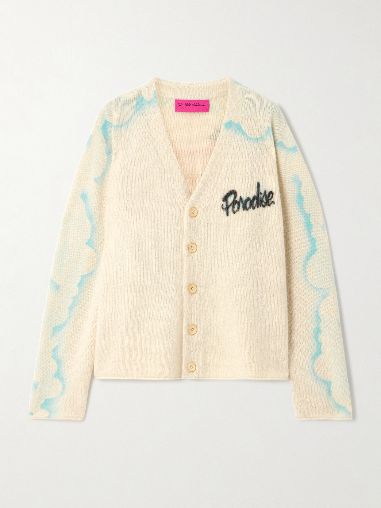 The Elder Statesman Printed Cashmere Cardigan In White