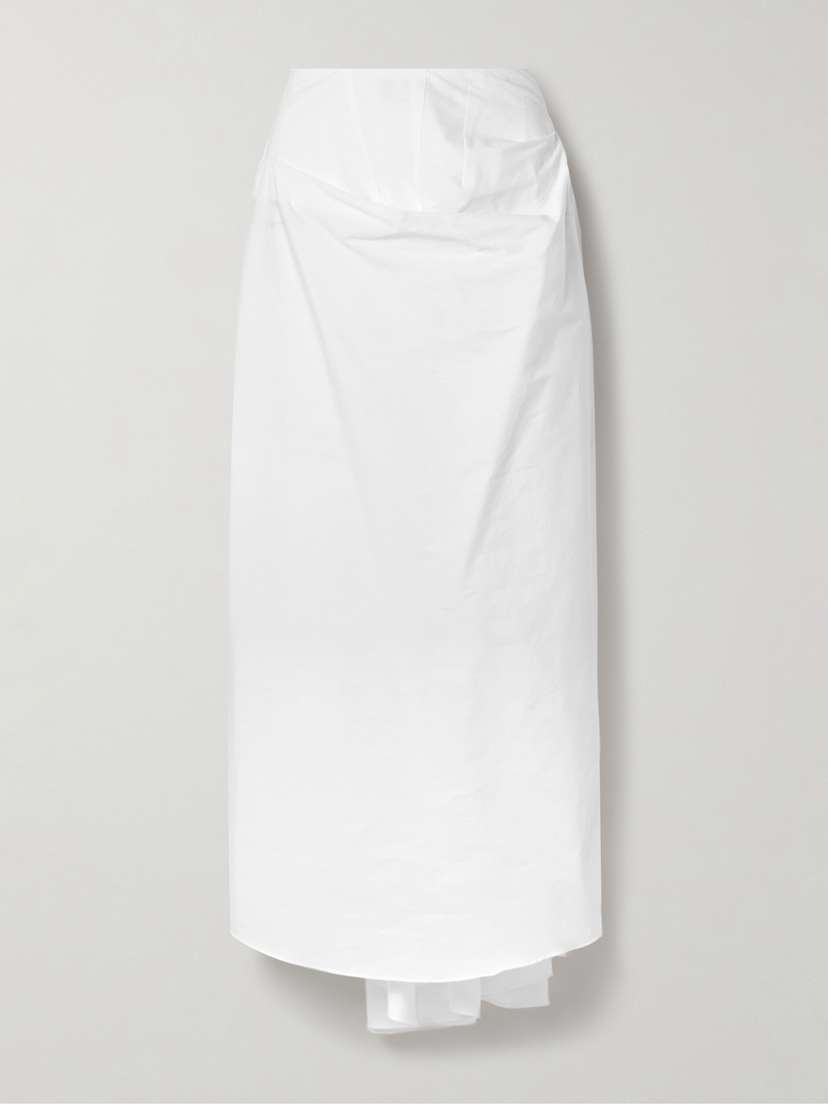 A.W.A.K.E. MODE Draped Cotton-blend Poplin Midi Skirt