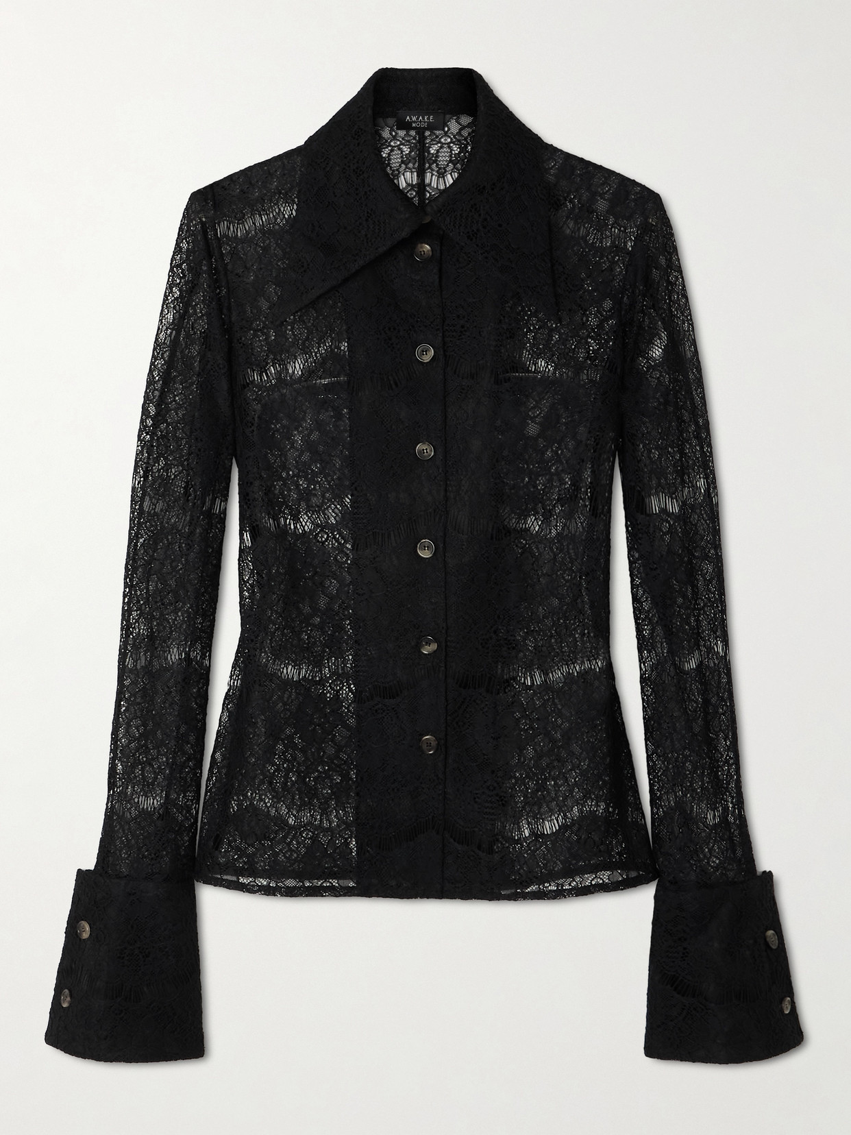 Shop A.w.a.k.e. Lace And Silk Shirt In Black