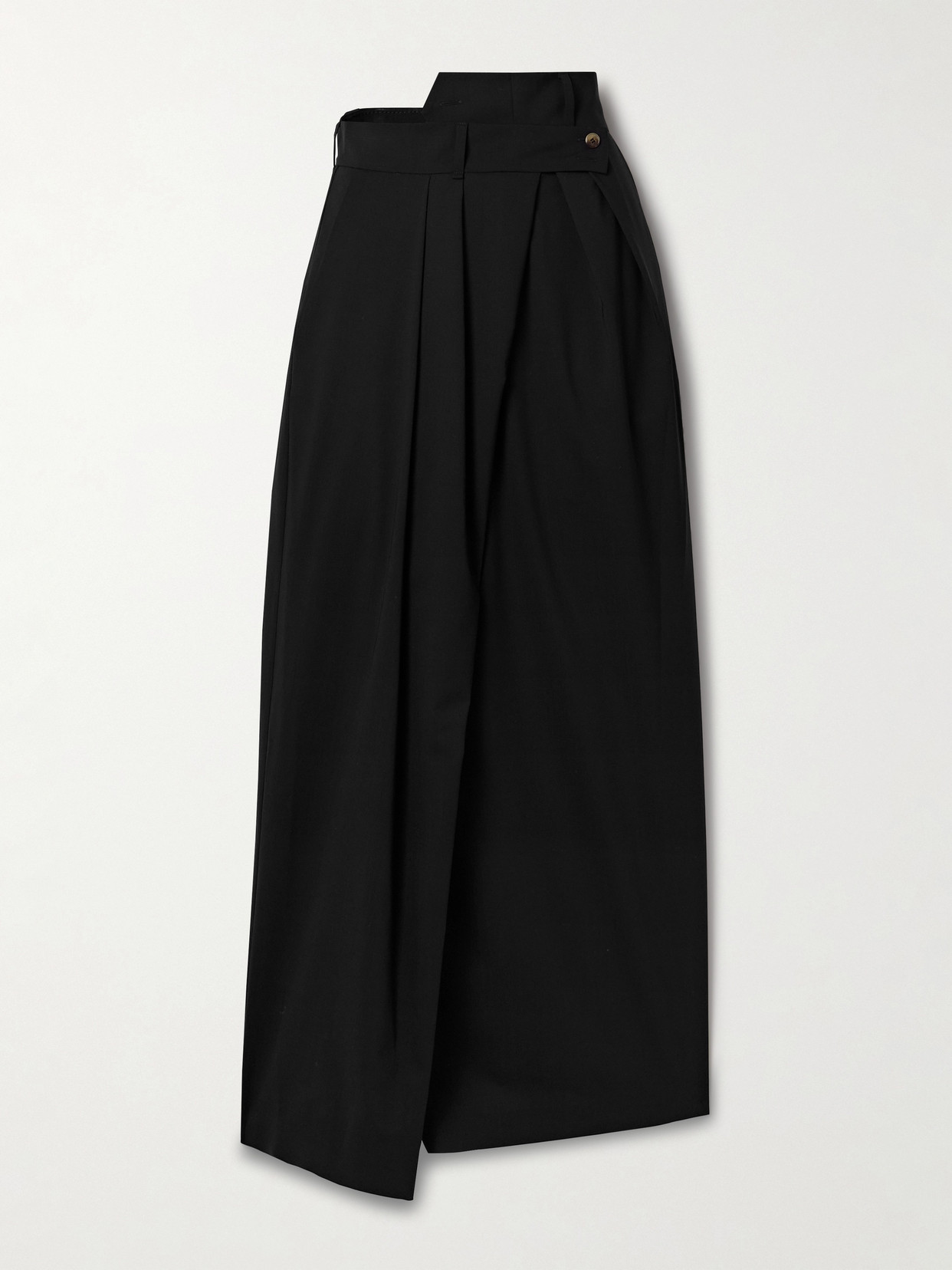 A.w.a.k.e. Pleated Draped Wool-blend Wide-leg Trousers In Black