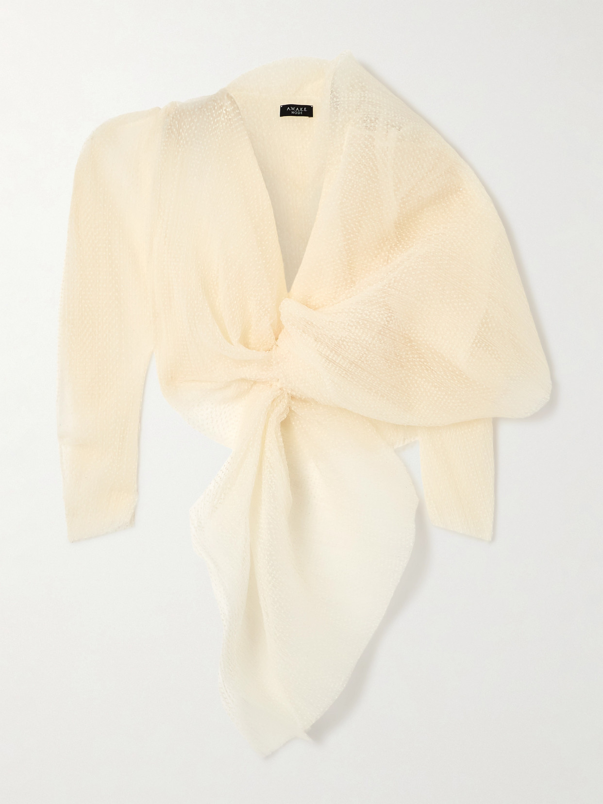 A. W.A. K.E. MODE - Knotted Polka-dot Tulle Top - Ivory