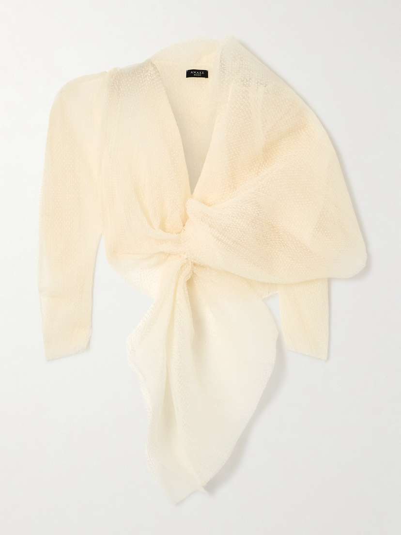 A.W.A.K.E. MODE Knotted Polka-dot Tulle Top - FR 34