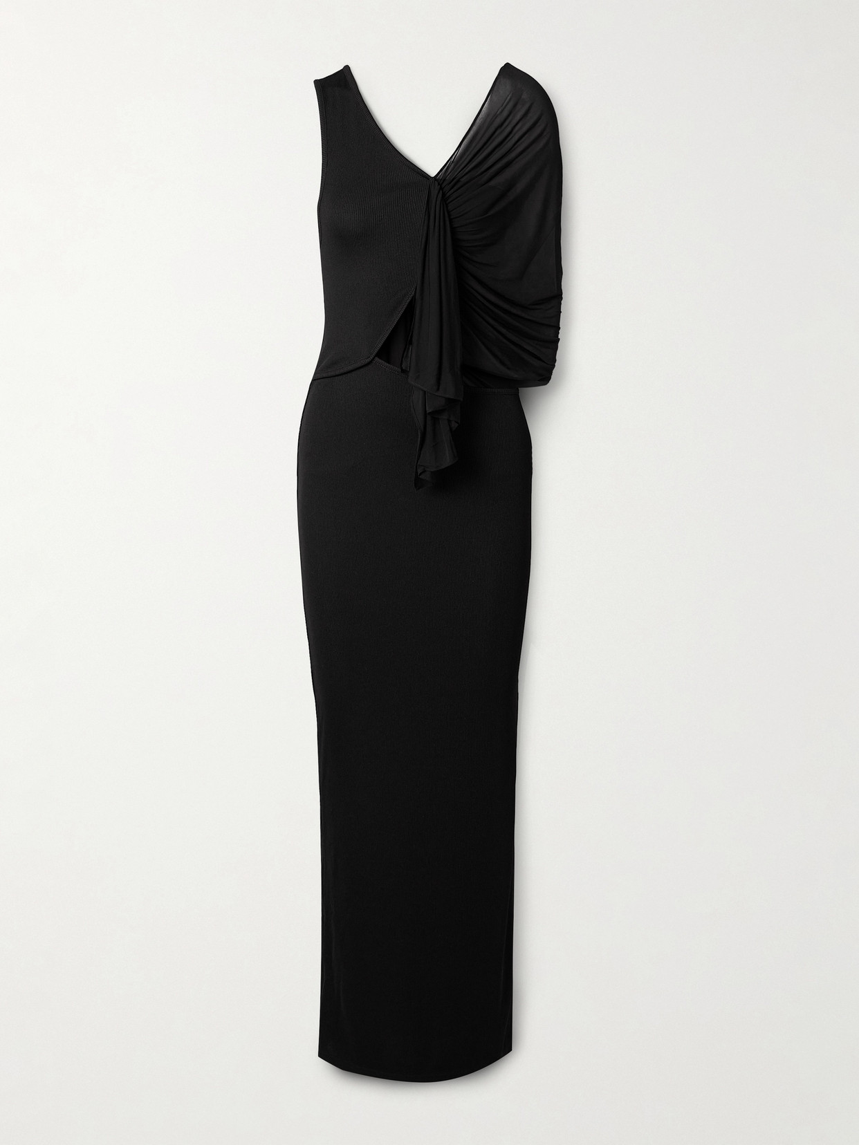 Shop Christopher Esber Seneca Swirl Convertible Draped Ribbed-knit And Jersey Gown In Black