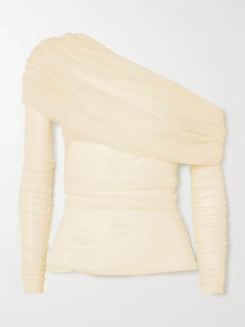 Christopher Esber Off-the-shoulder Gathered Silk-tulle Top - UK 14