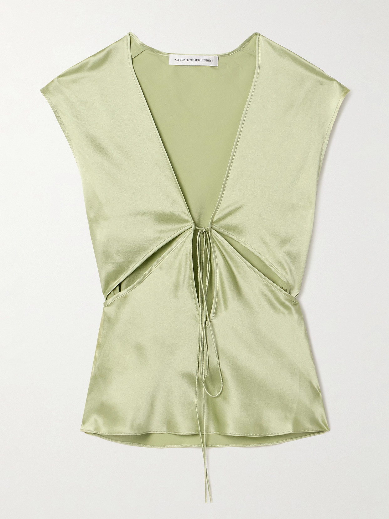 Christopher Esber Triquetra Cutout Silk-satin Tank In Green