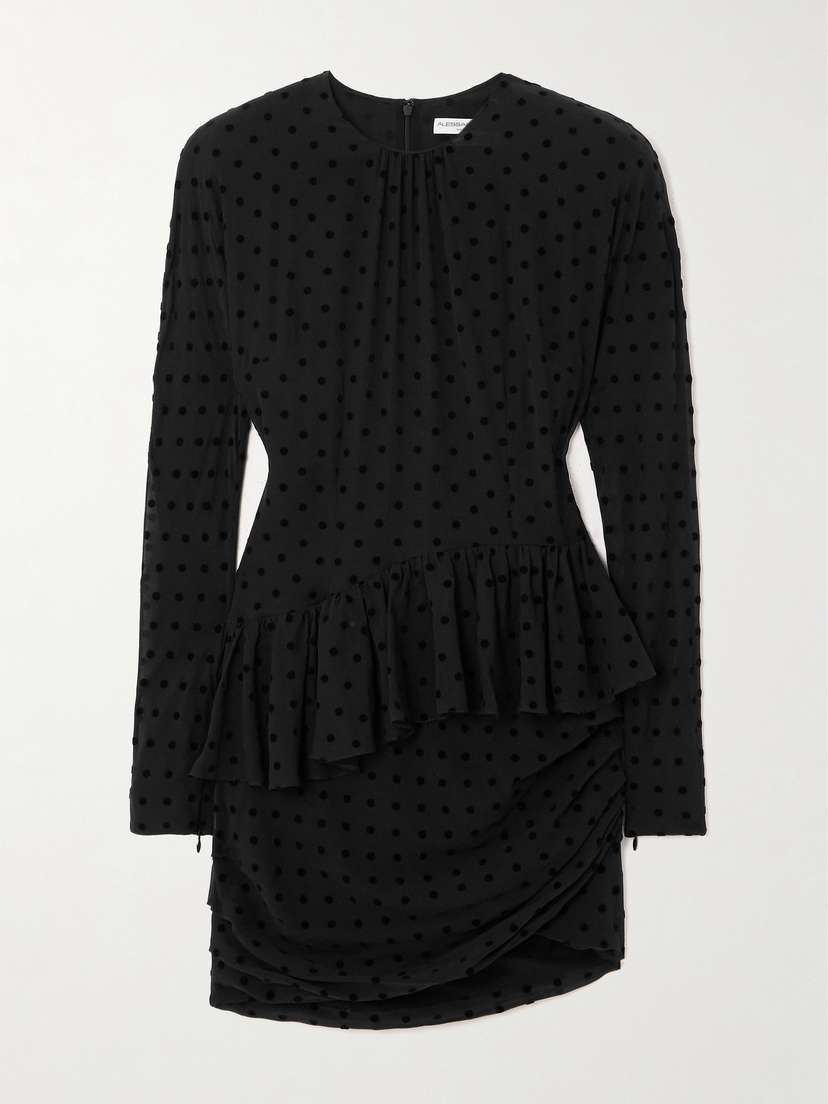 Alessandra Rich Polka-dot Flocked Silk-georgette Mini Dress