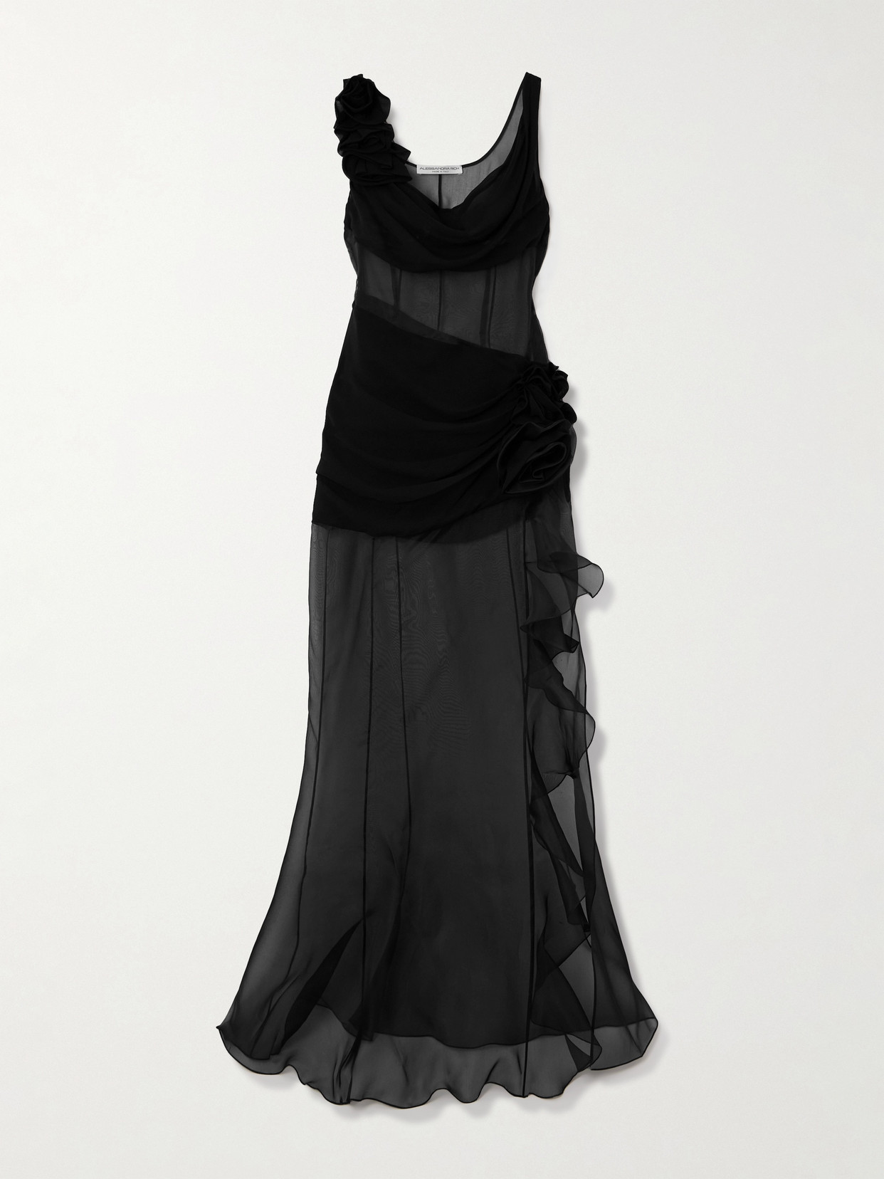 Alessandra Rich Appliquéd Silk-organza Gown In Black