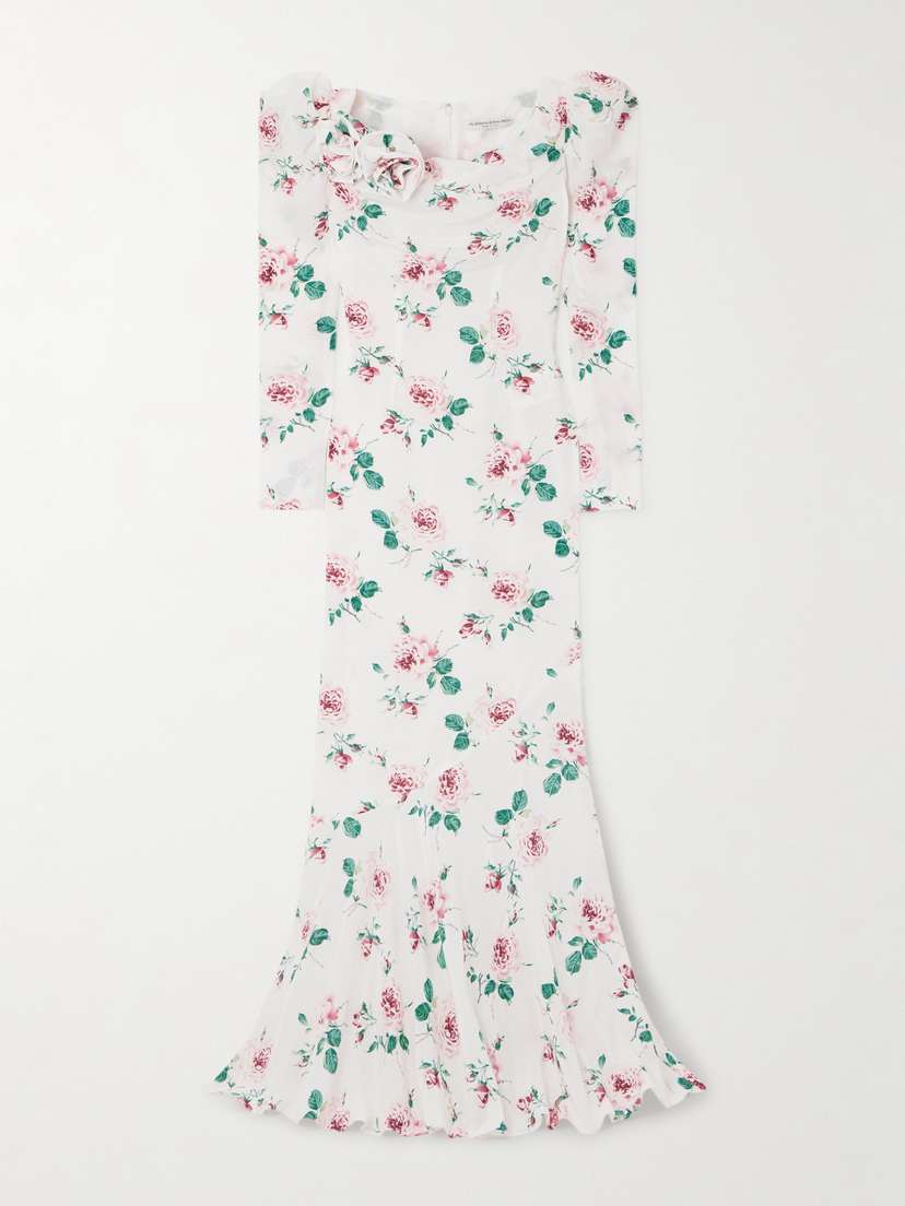 Alessandra Rich Ruffled Floral-print Silk-crepe De Chine Gown