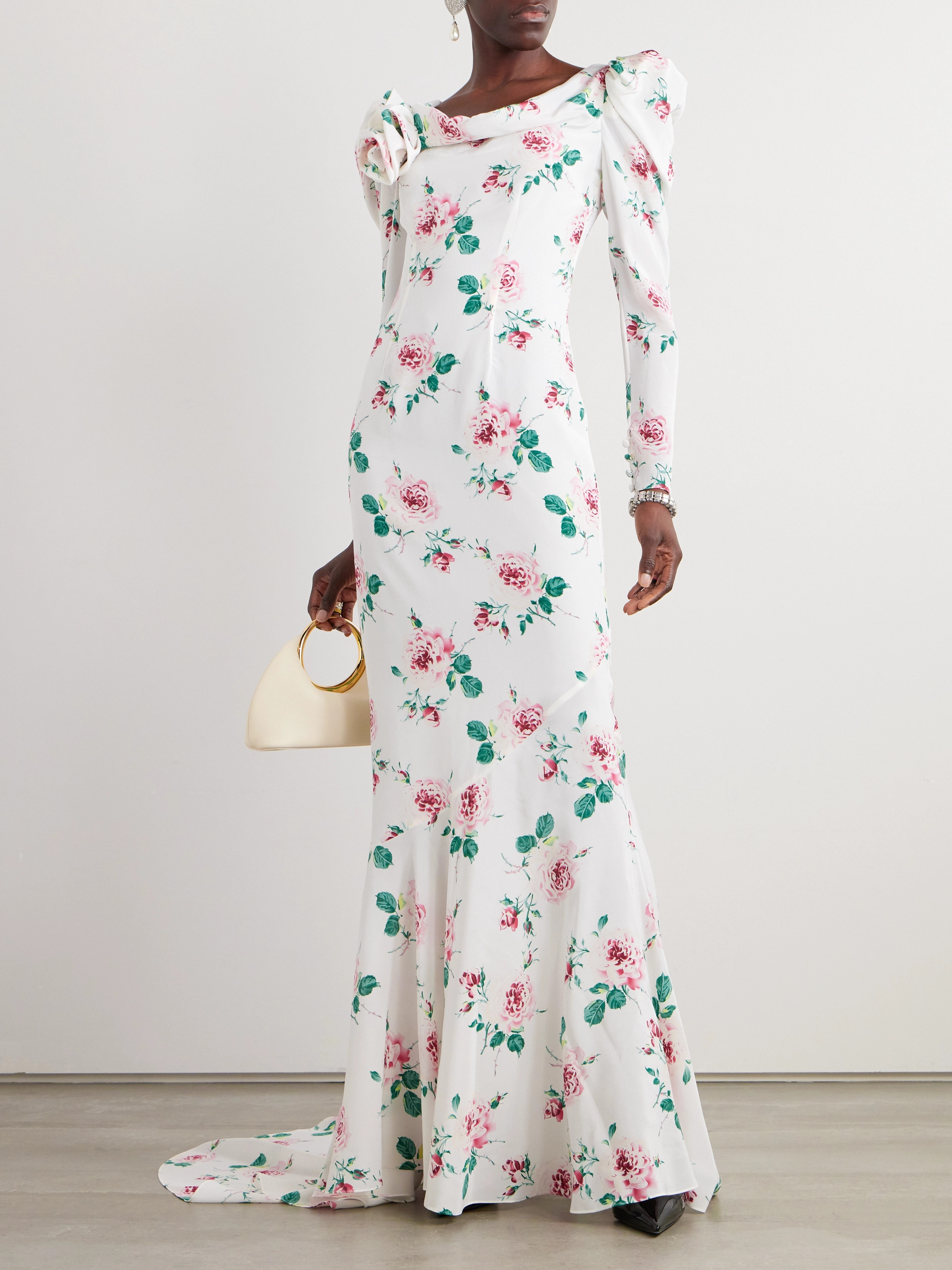 Alessandra Rich Ruffled floral-print silk-crepe de chine gown