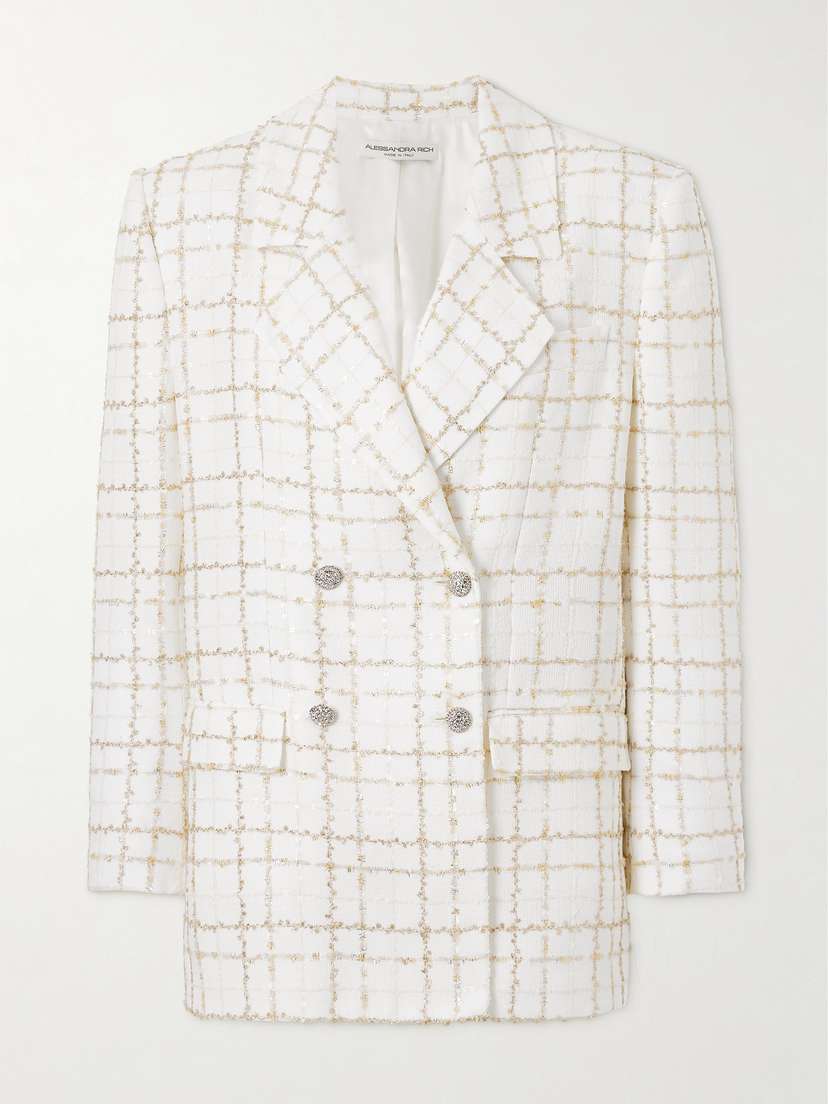 Alessandra Rich Oversized Checked Metallic Tweed Blazer