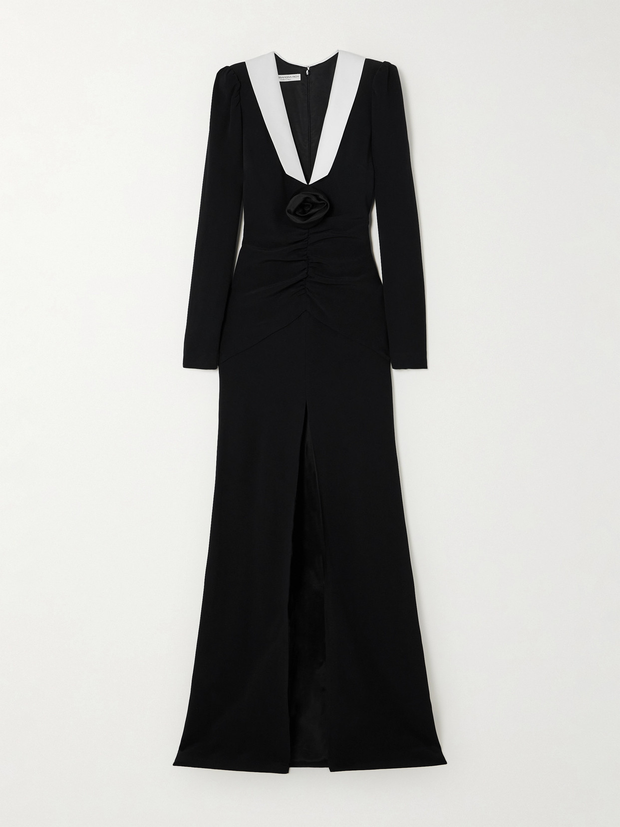 Alessandra Rich - Floral-appliquéd Silk Mikado-trimmed Cady Maxi Dress - Black