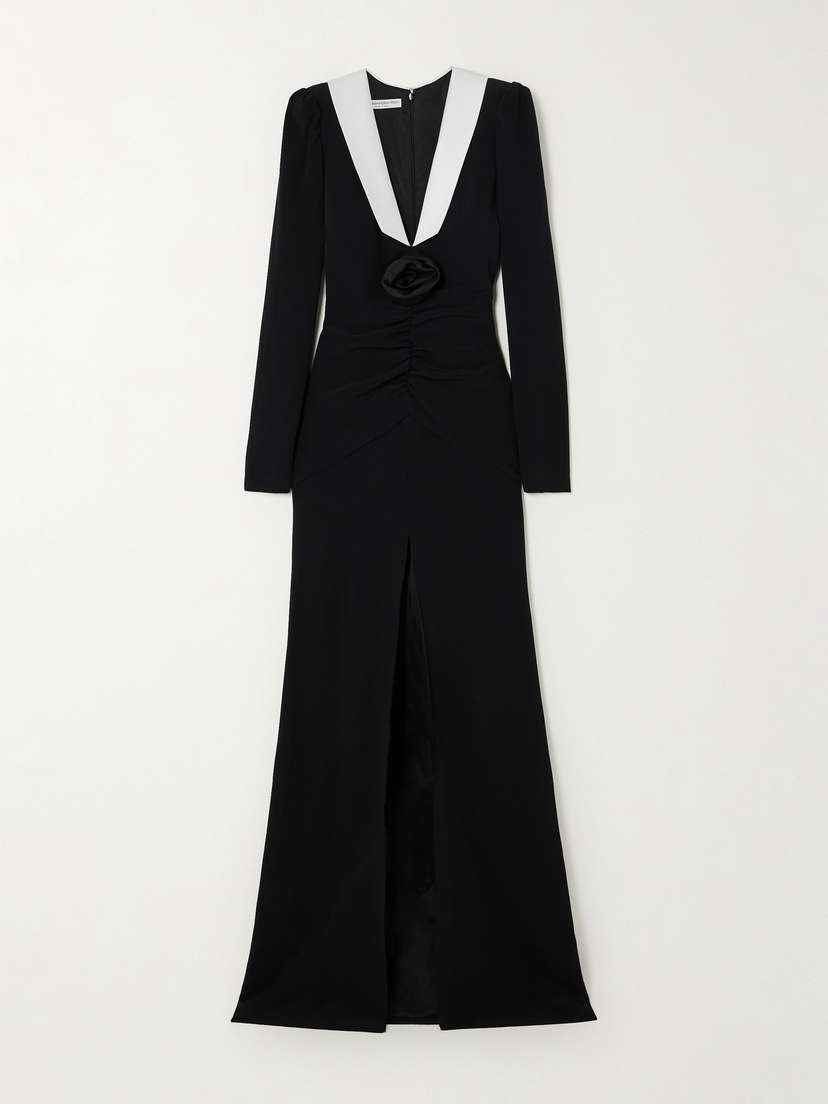 Alessandra Rich Floral-appliquéd Silk Mikado-trimmed Cady Maxi Dress