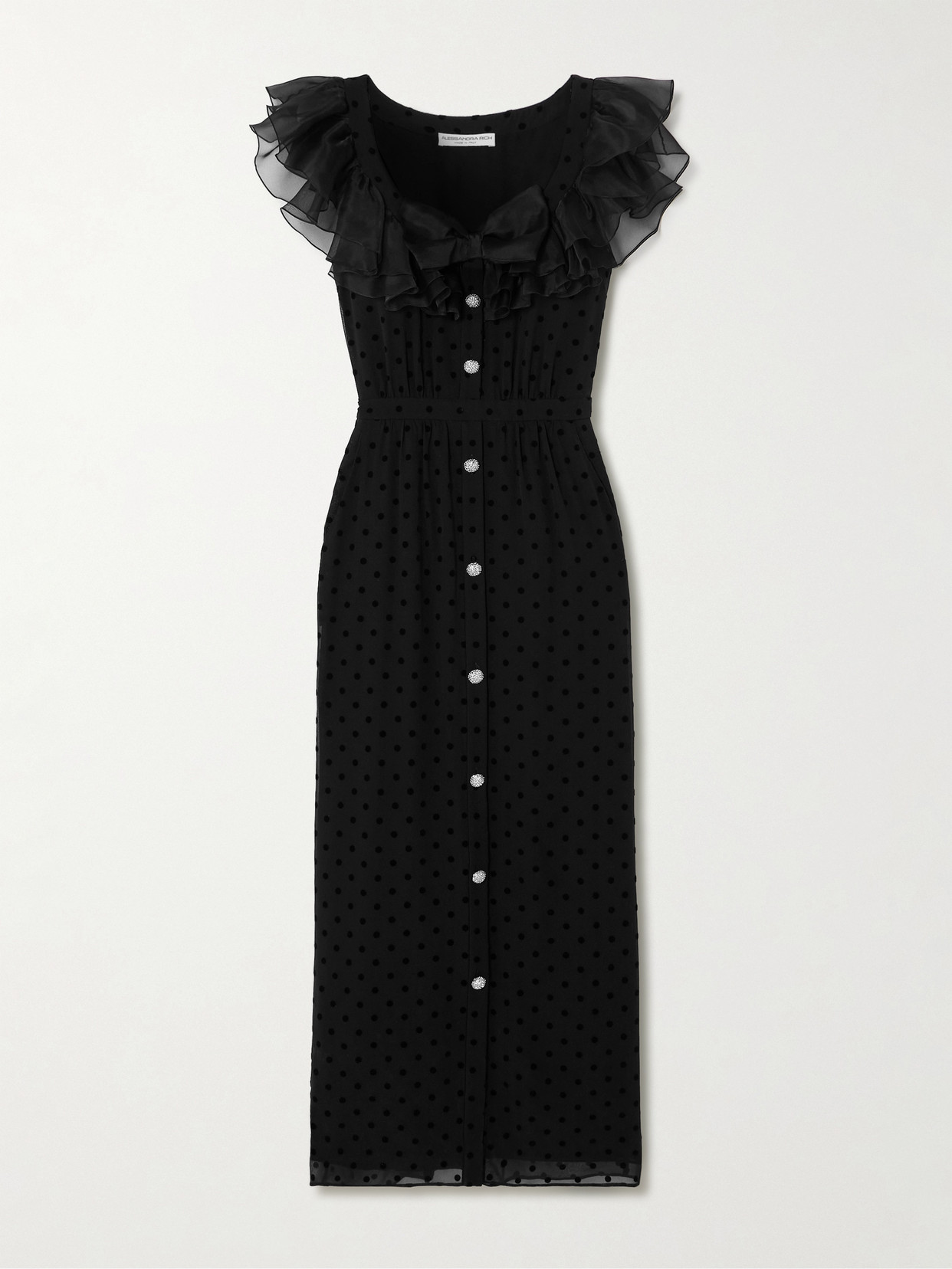 Alessandra Rich - Ruffled Polka-dot Flocked Silk-georgette Midi Dress - Black