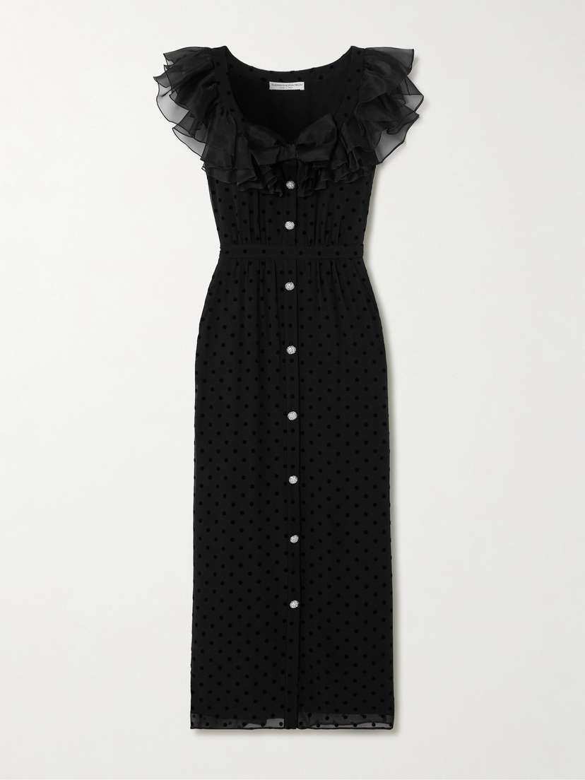 Alessandra Rich Ruffled Polka-dot Flocked Silk-georgette Midi Dress