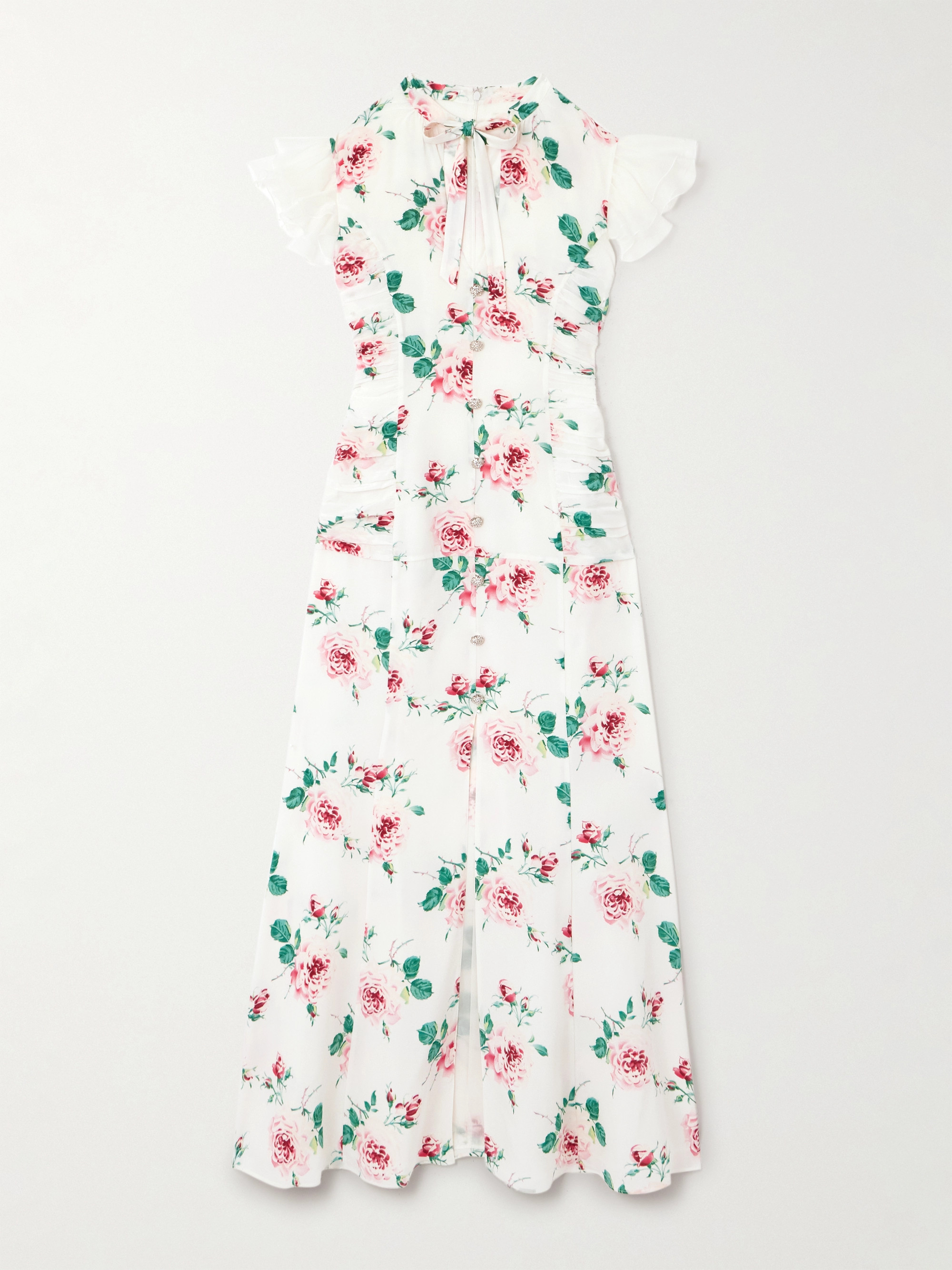 Alessandra Rich Bow-detailed embellished organza-trimmed floral-print silk midi dress thumbnail