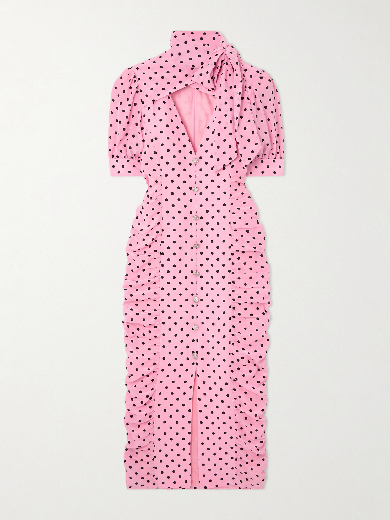 Alessandra Rich Pussy-bow Polka-dot Silk-crepe Midi Dress In Pink