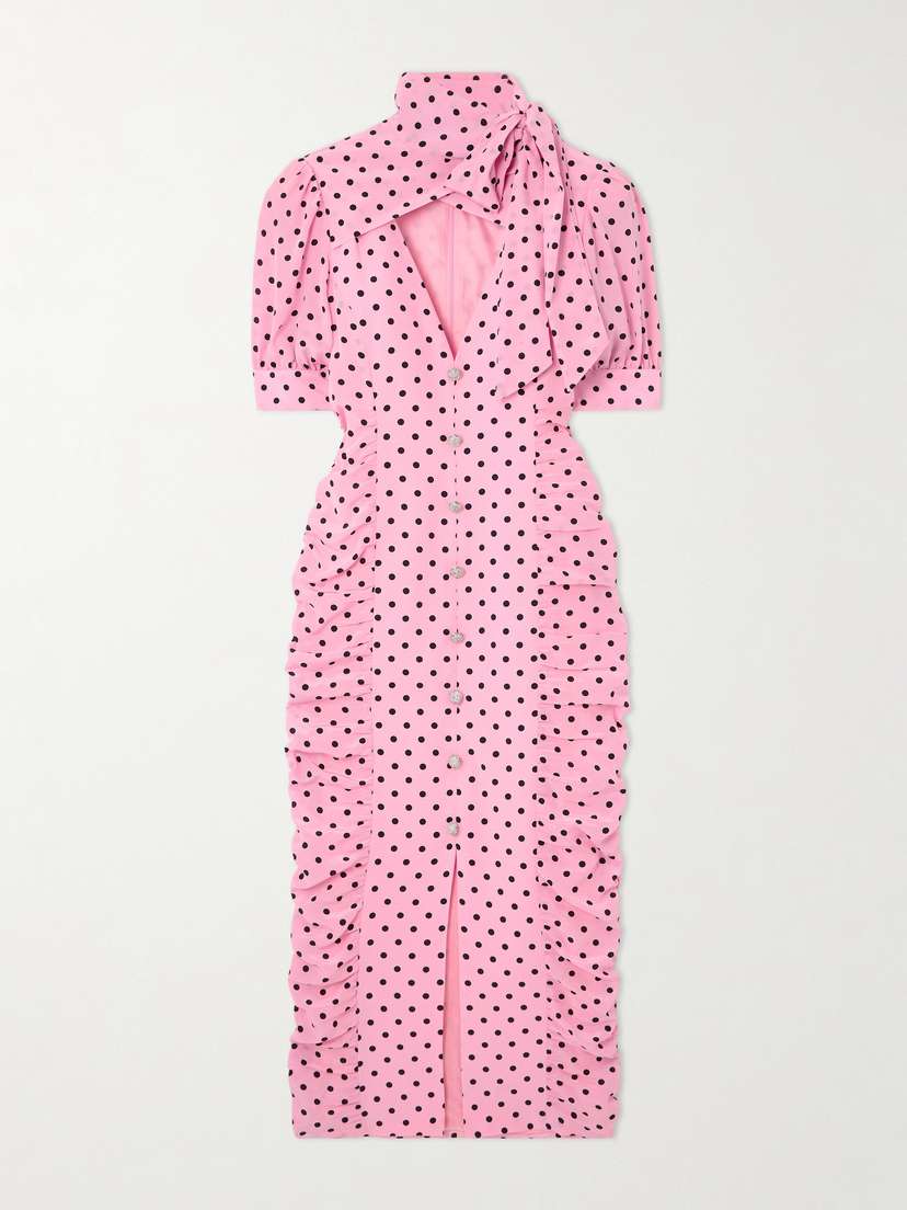 Alessandra Rich Pussy-bow Polka-dot Silk-crepe Midi Dress