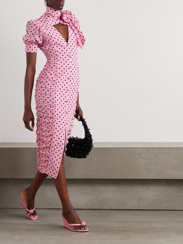 Alessandra Rich Pussy-bow polka-dot silk-crepe midi dress