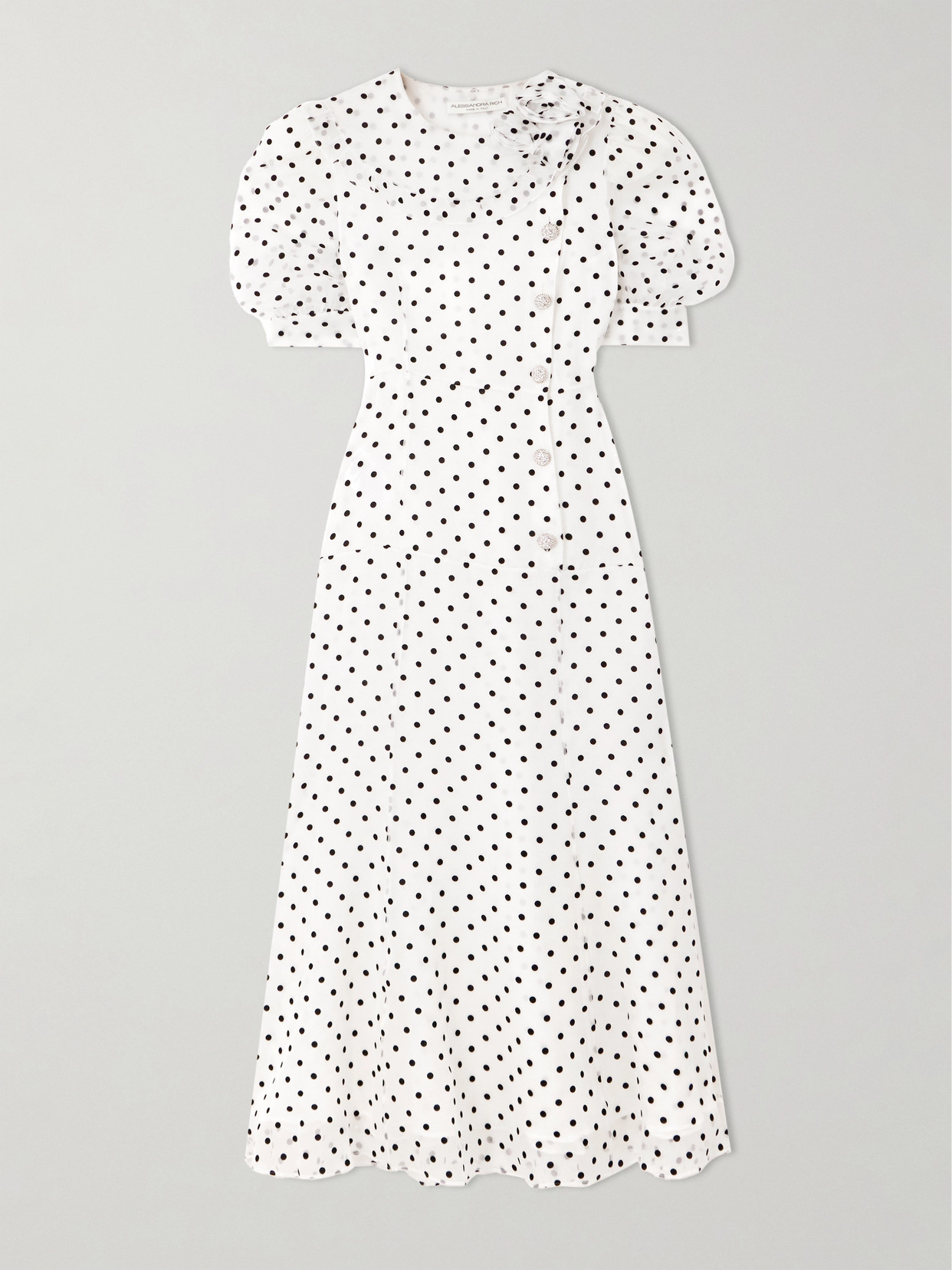 Alessandra Rich - Embellished Polka-dot Flocked Silk-organza Midi Dress - White