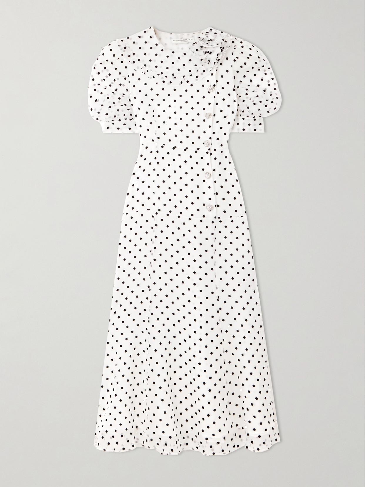 Alessandra Rich Embellished Polka-dot Flocked Silk-organza Midi Dress In White