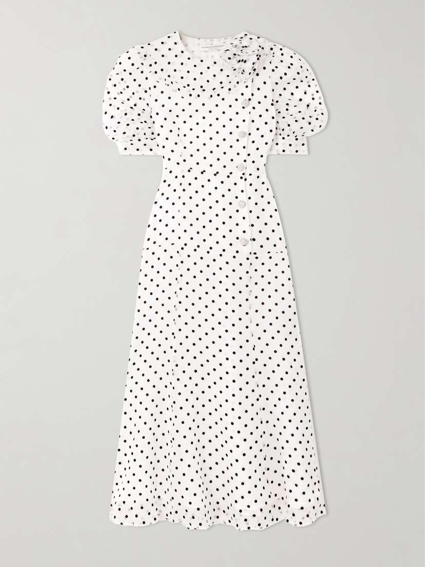 Alessandra Rich Embellished Polka-dot Flocked Silk-organza Midi Dress - IT36