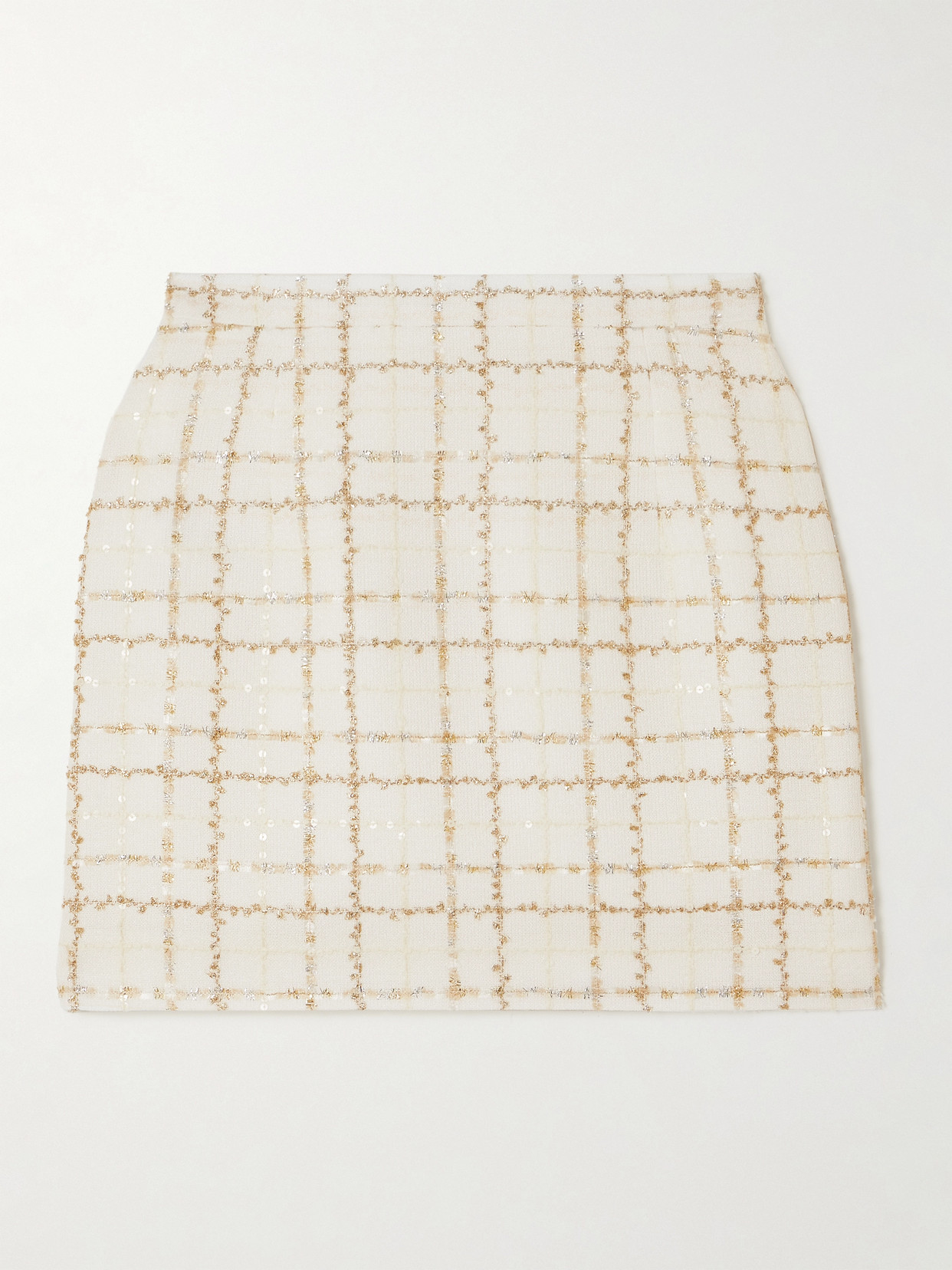 Shop Alessandra Rich Checked Sequin-embellished Metallic Tweed Mini Skirt In White