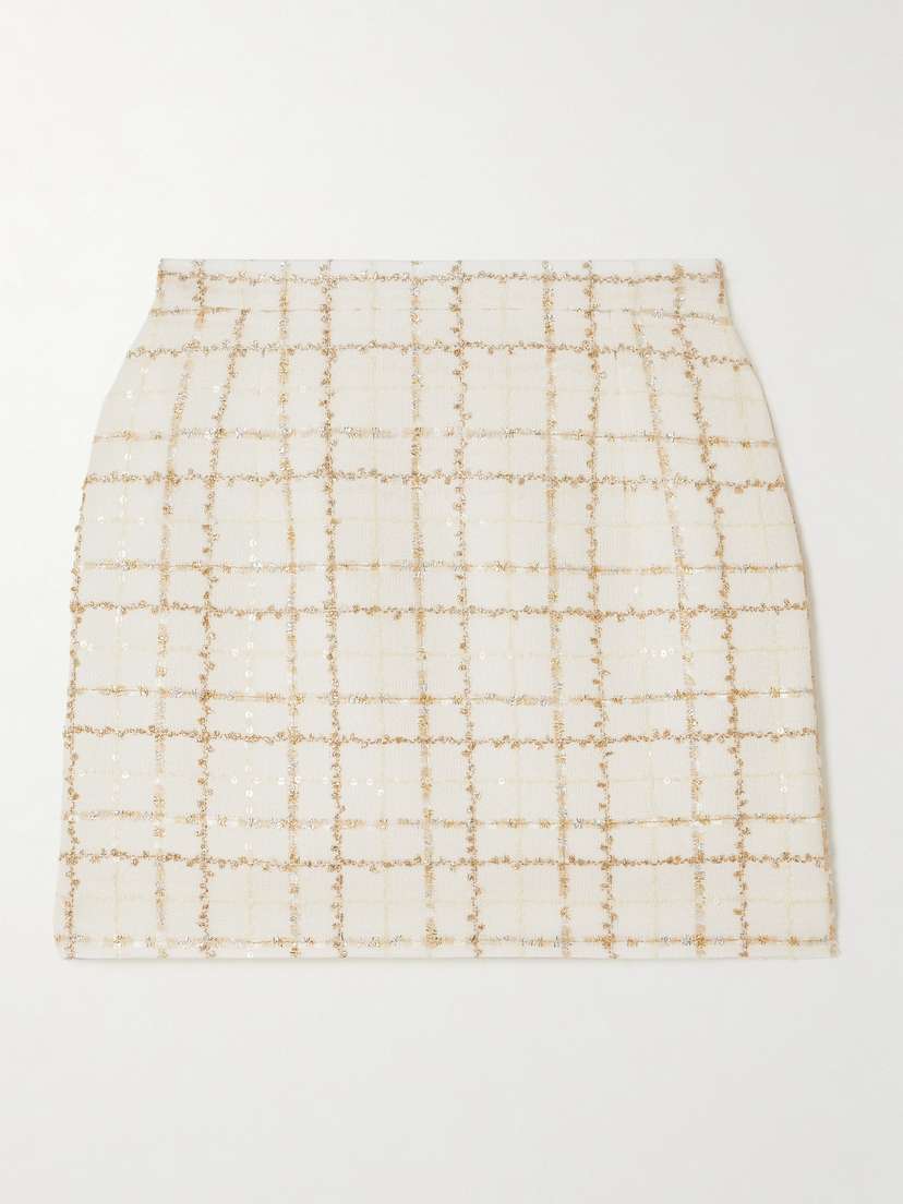 Alessandra Rich Checked Sequin-embellished Metallic Tweed Mini Skirt