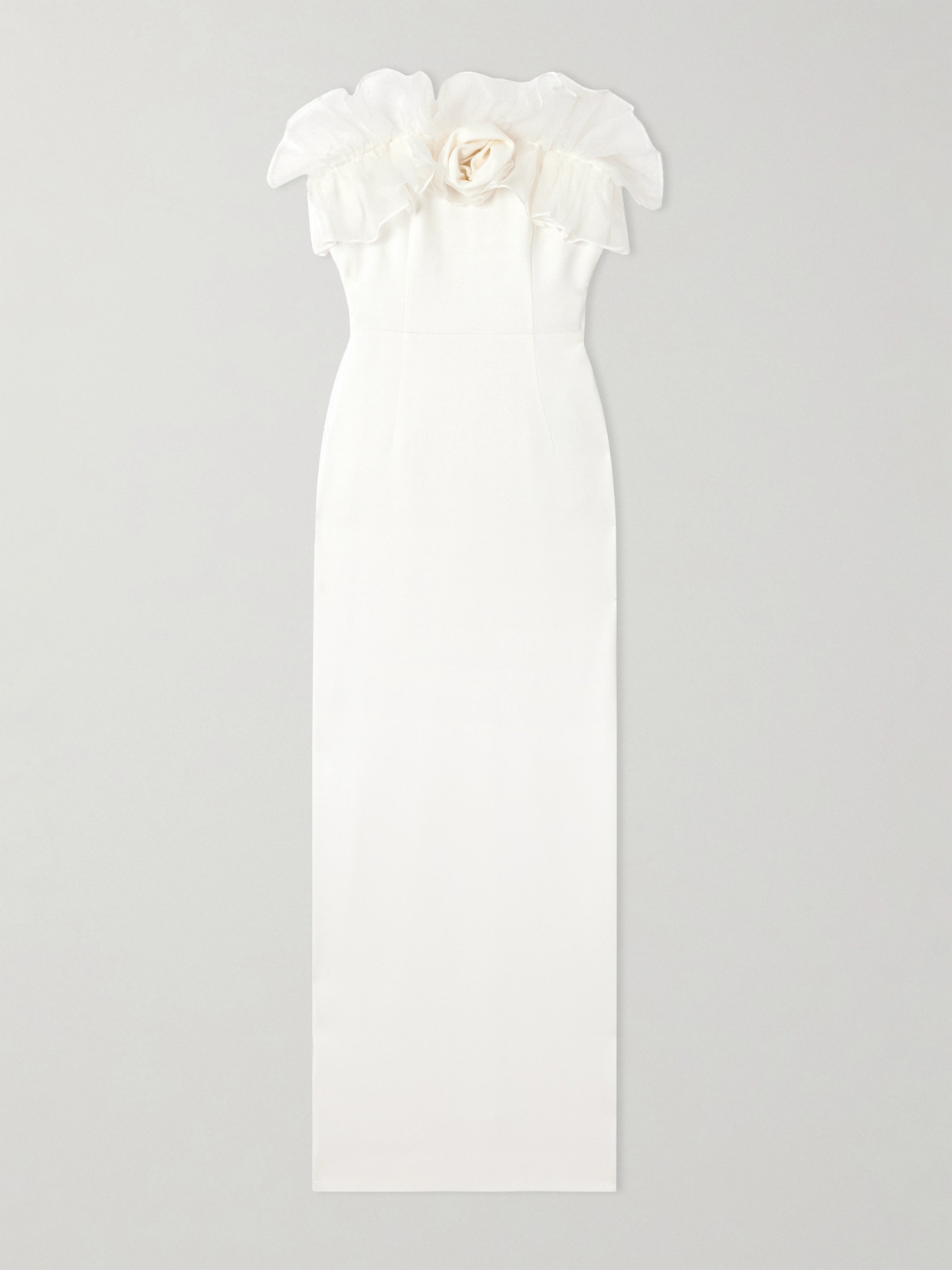 Alessandra Rich Strapless Appliquéd Ruffled Silk Organza-trimmed Cady Gown In White