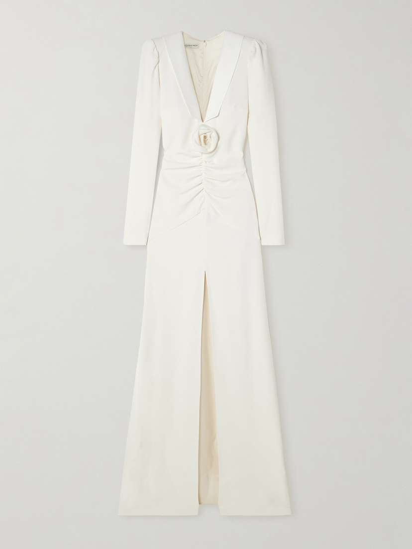 Alessandra Rich Floral-appliquéd Silk Mikado-trimmed Cady Maxi Dress