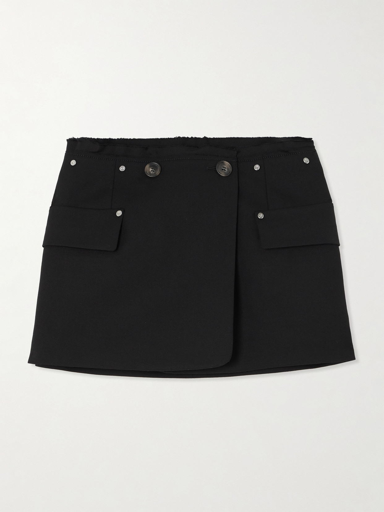 Wrap-Effect Embellished Frayed Wool-Blend Mini
