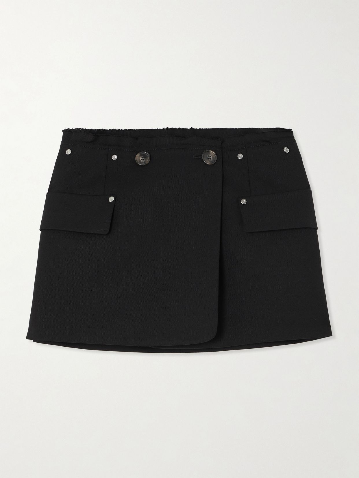 DION LEE 랩 이펙트 장식 프레이드 울 혼합 미니 스커트