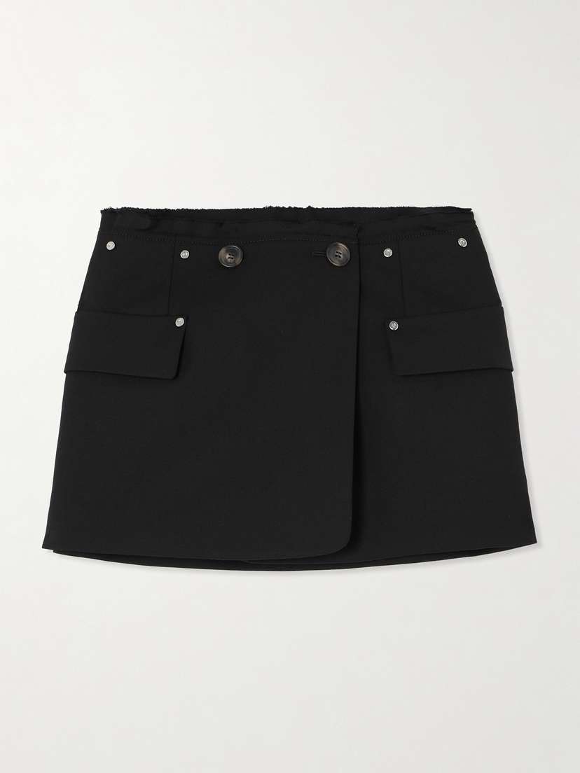 Dion Lee Wrap-effect Embellished Frayed Wool-blend Mini Skirt - UK 14