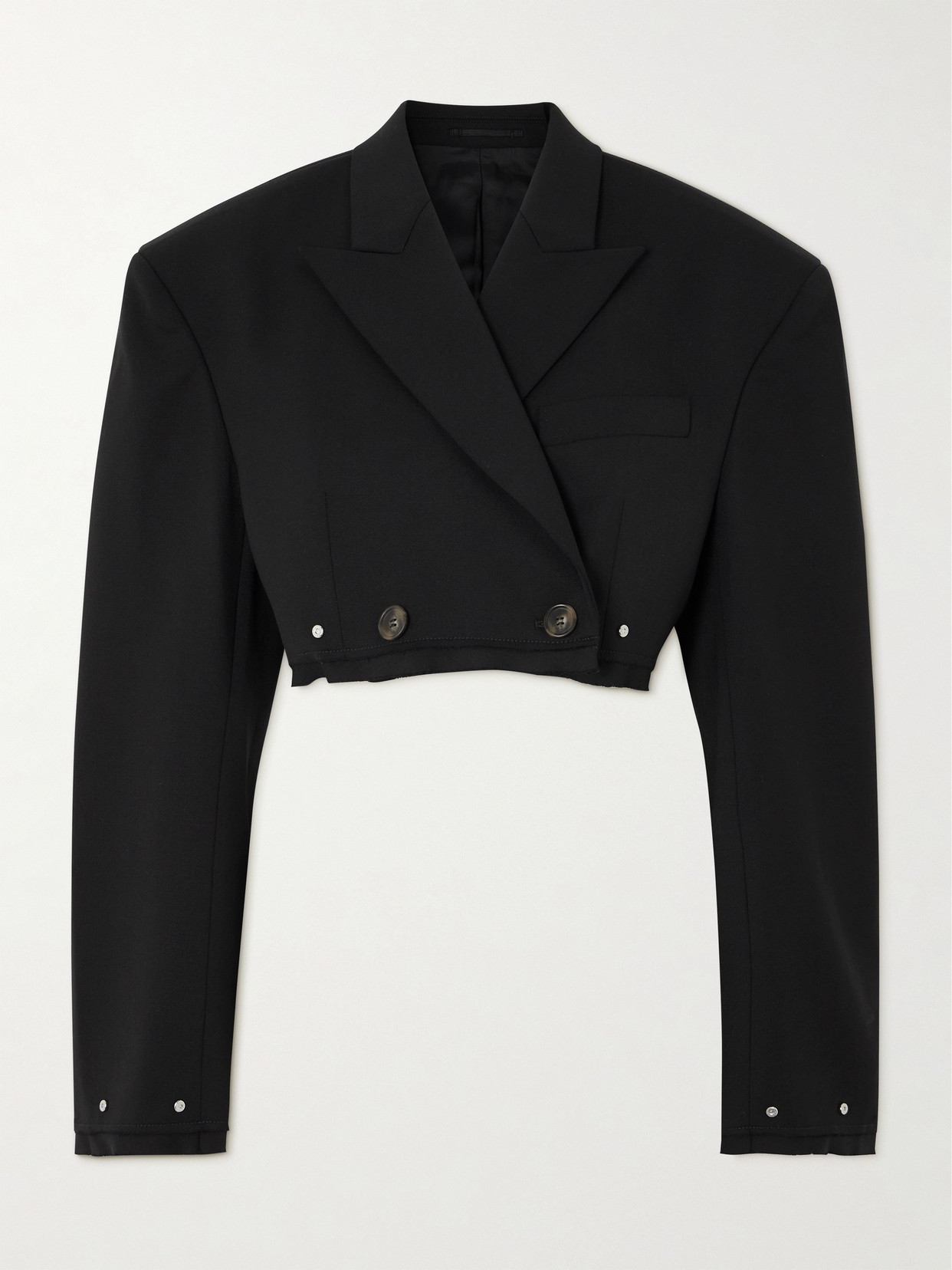 Shop Dion Lee Oversized Cropped Double-breasted Frayed Wool-blend Blazer In Black