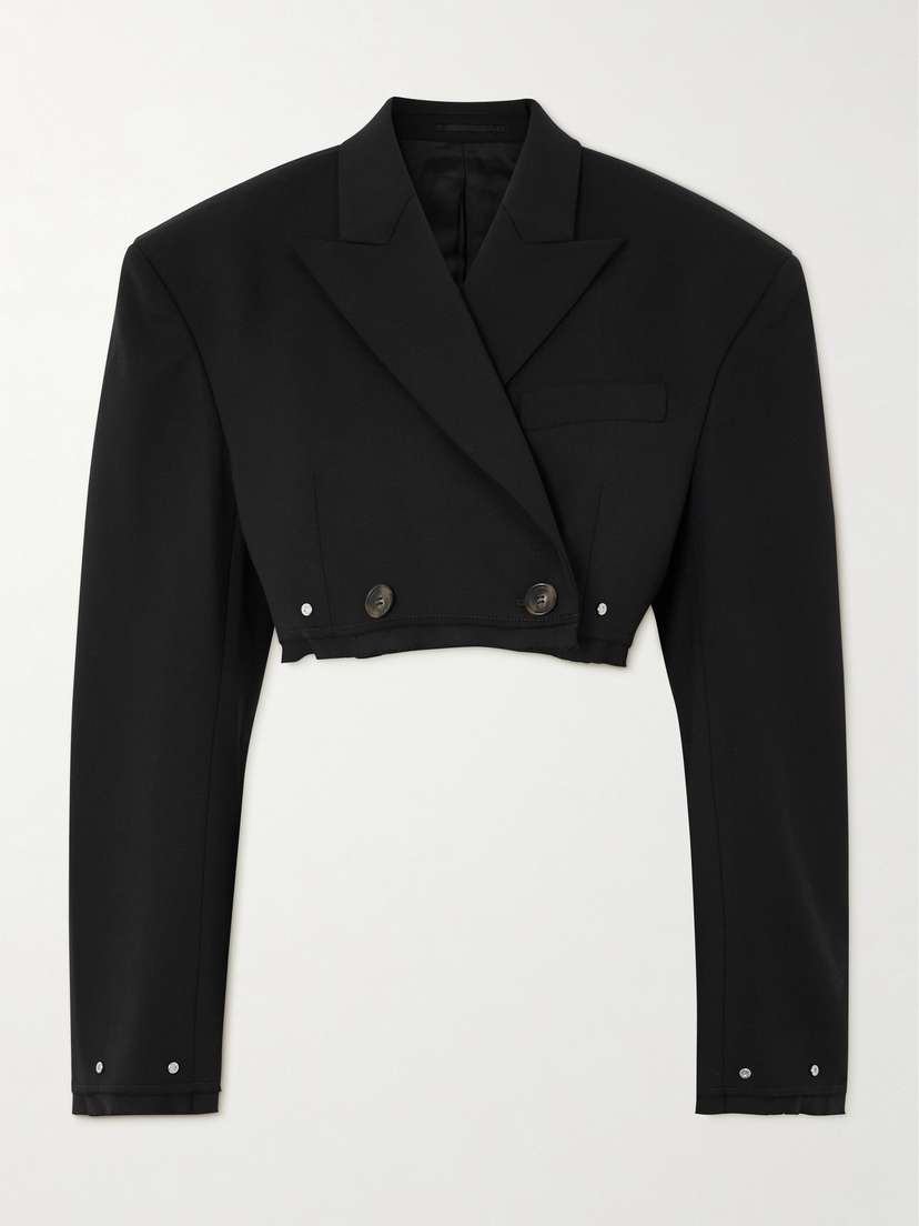 Dion Lee Oversized Cropped Double-breasted Frayed Wool-blend Blazer - UK 14