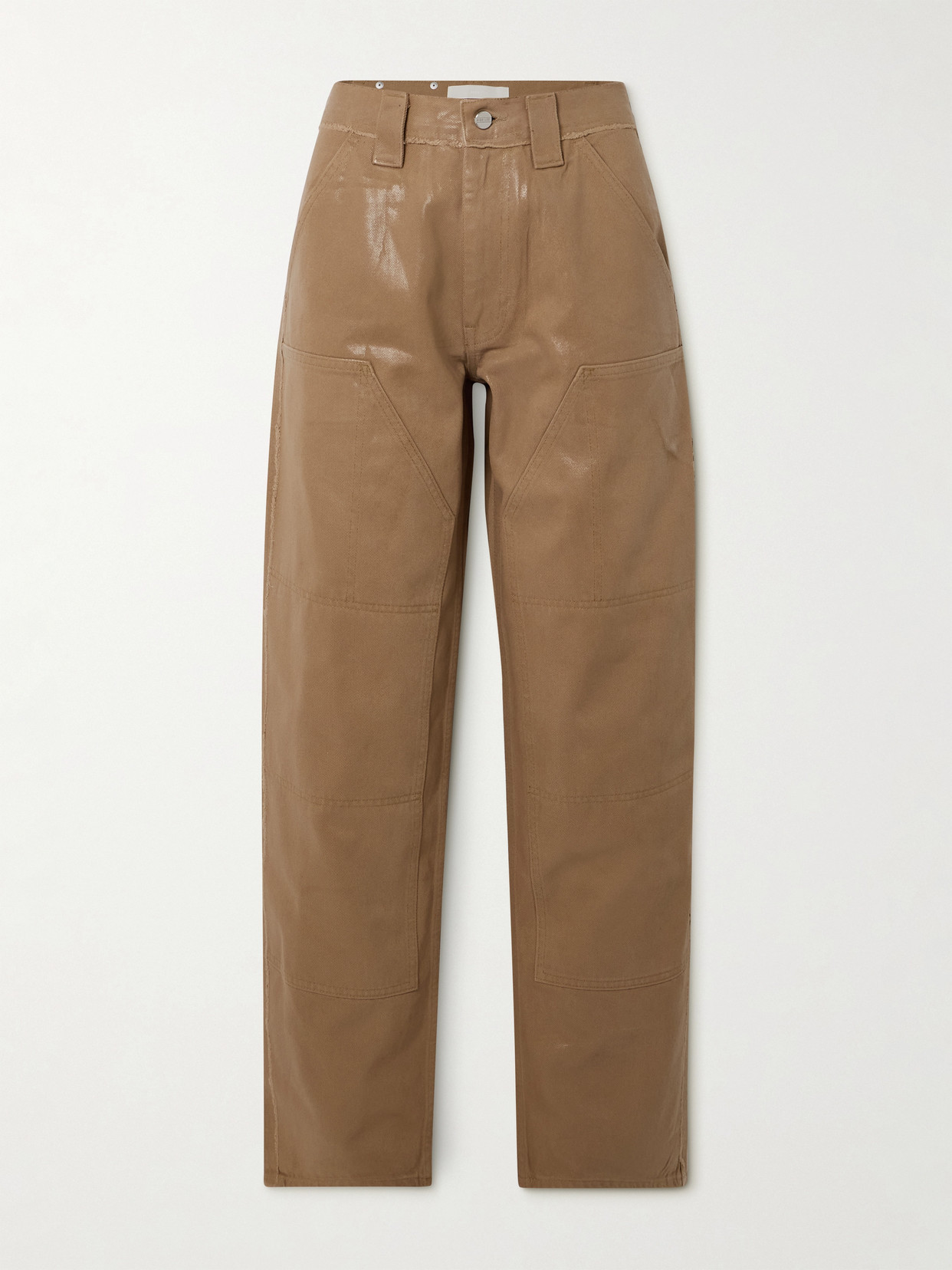 Dion Lee Carpenter Coated Mid-rise Wide-leg Cargo Jeans In Brown