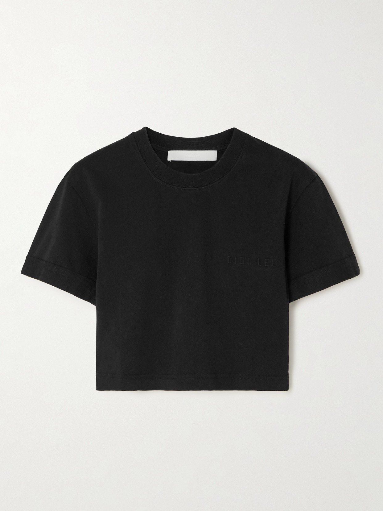 Shop Dion Lee Logo-embossed Cropped Cotton-jersey T-shirt In Black