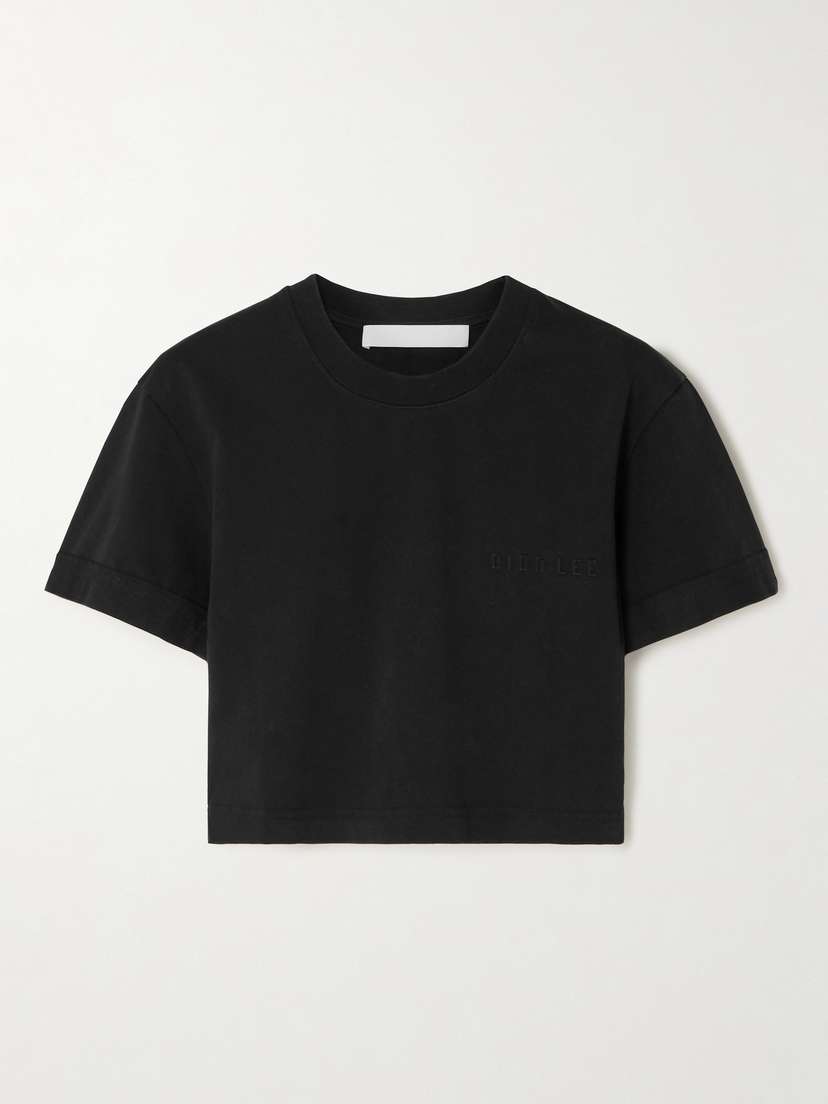 Dion Lee Logo-embossed Cropped Cotton-jersey T-shirt - UK 14